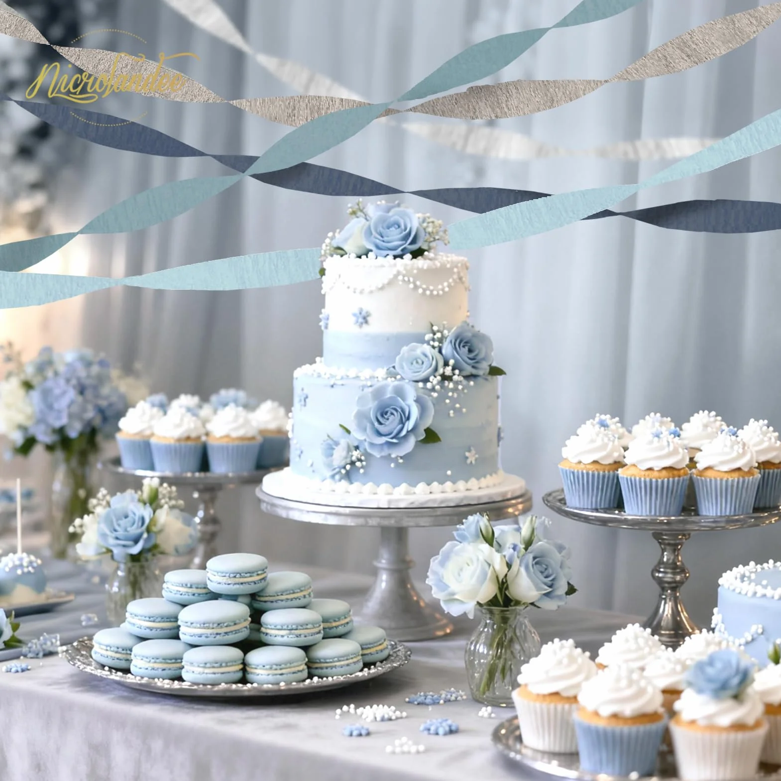 NICROLANDEE Carta Crespa Blu Polvere 5 Rotoli Decorazioni Matrimonio Compleanno Something Blue