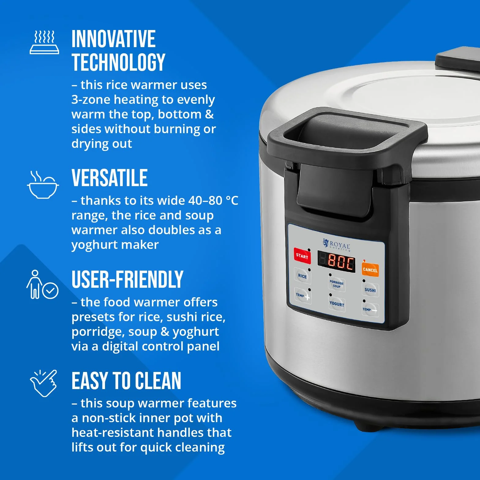 Royal Catering Scaldariso 26 l Macchina per lo Yogurt Scalda Minestra Impostazione Digitale Temperatura 40-80 °C