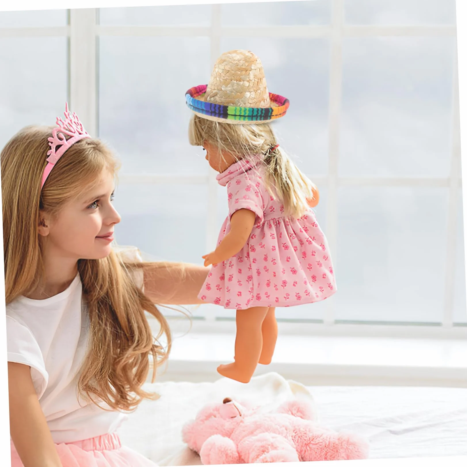COLLBATH Mini Cappello Decorativo in Paglia Per Tappi Bottiglia Miniatura Resistente e Riutilizzabile Per Festa Matrimonio Shower e Decorazione Bambole