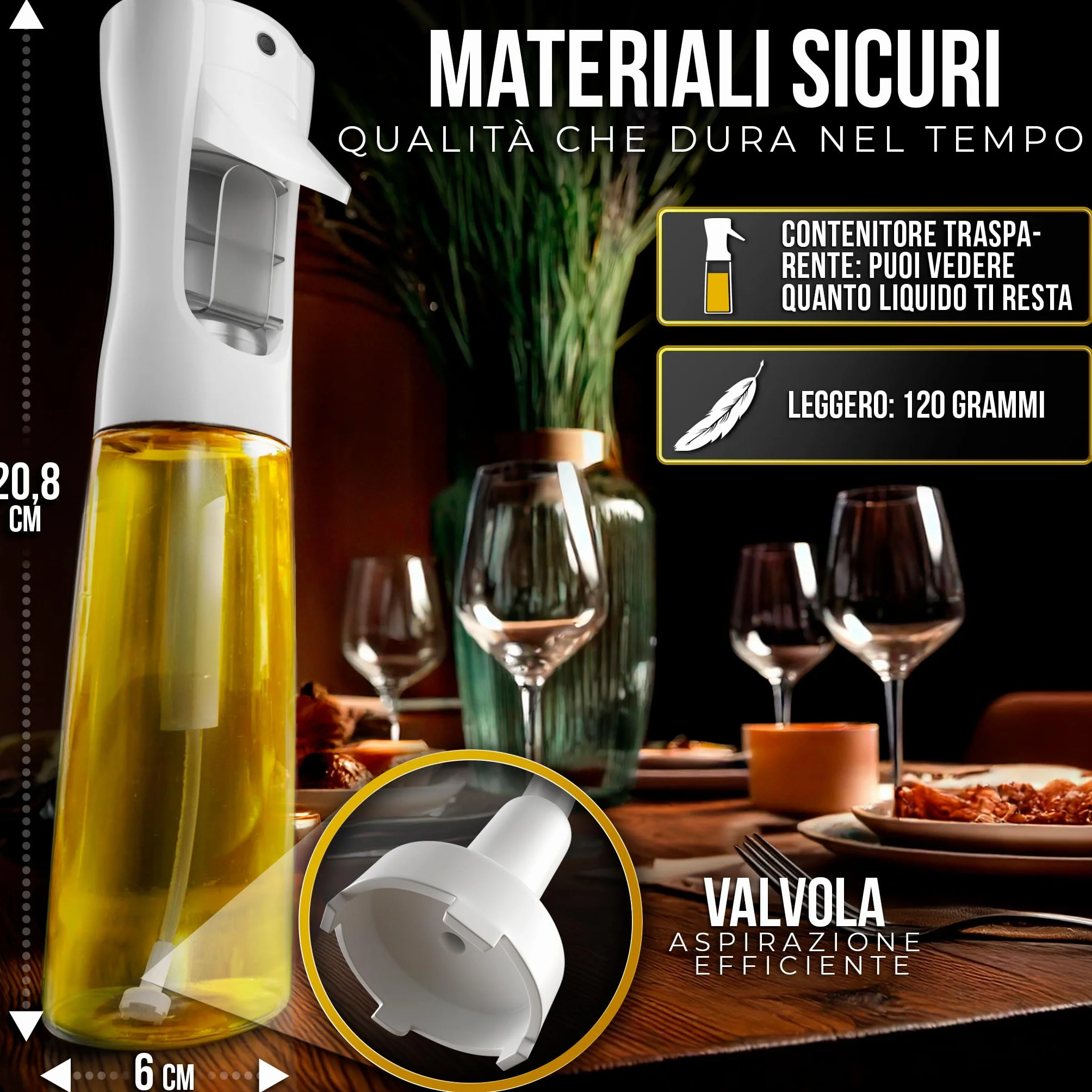 Spruzzatore di olio spray per cucina, olio d'oliva e limone, distributore dosatore per aceto