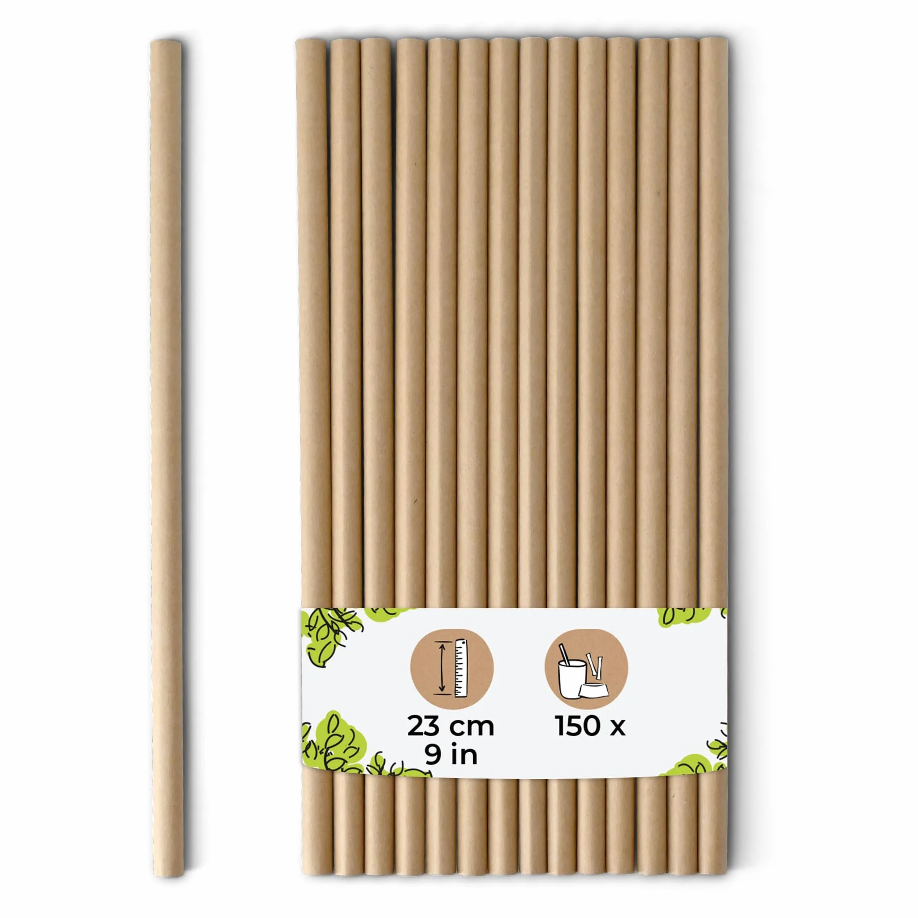 BIOZOYG Cannucce di carta Jumbo da 23cm cannuccia 8mm Ø I Cannuccia biodegradabile I Cannucce marrone ecologiche I Cannucce da festa per smoothies I Cannucce di carta 150 pezzi