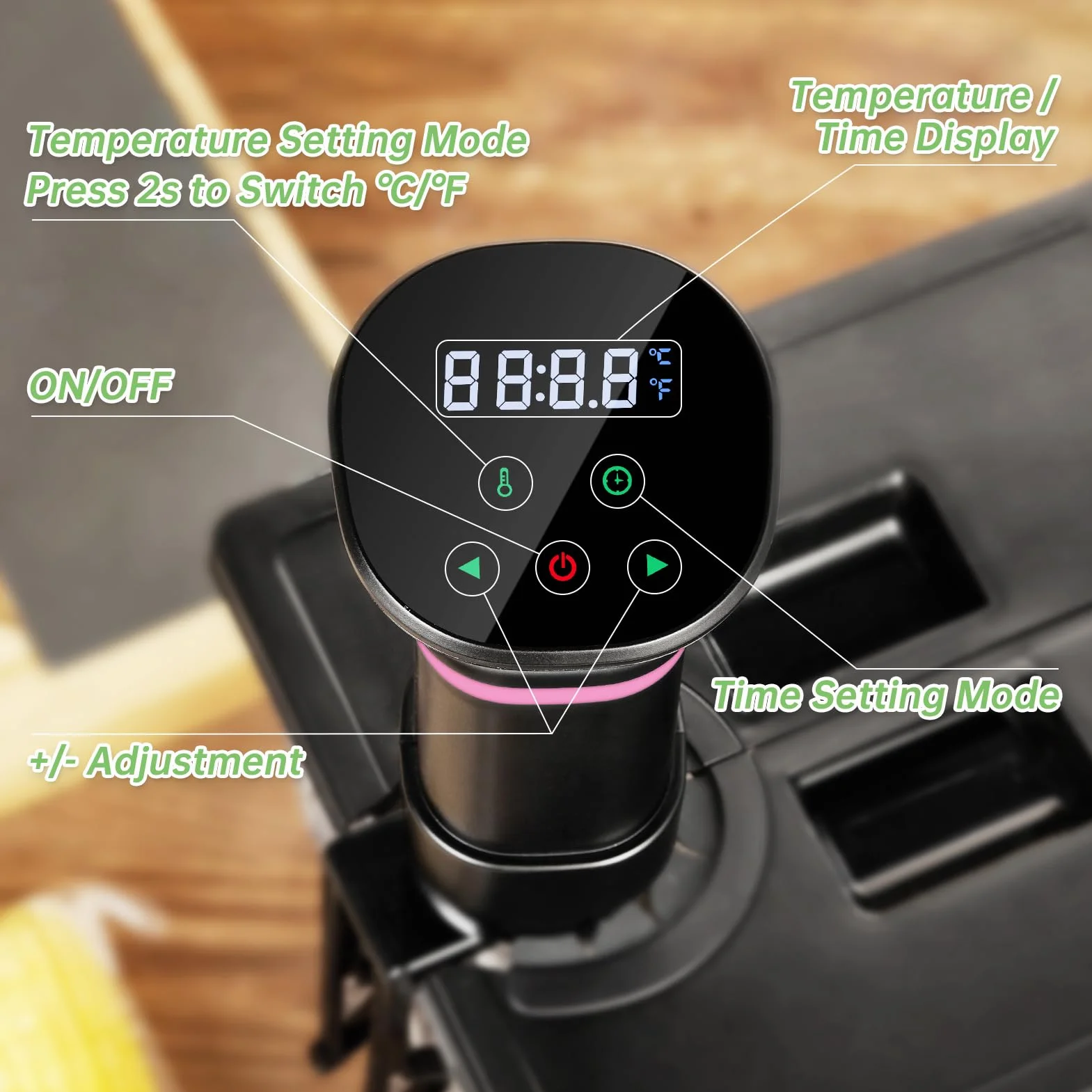 Sous Vide Garer Stick in acciaio inox 1000 W z wyświetlaczem LED, regulacją temperatury i timerem, szary