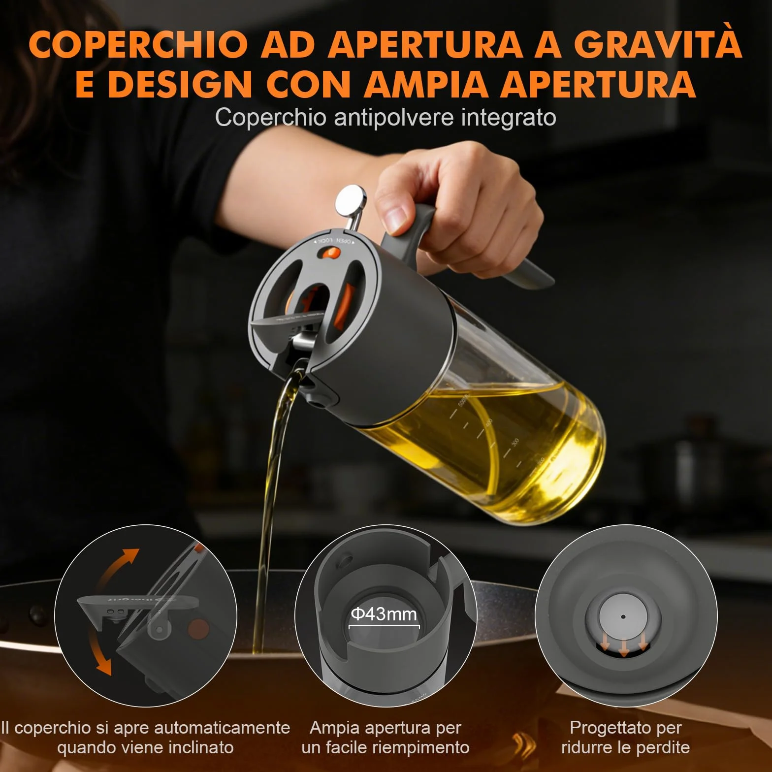 Ibergrif Spruzzatore Olio 2 in 1 500ml, Bottiglia Vetro Borosilicato Antigoccia per Friggitrice Aria