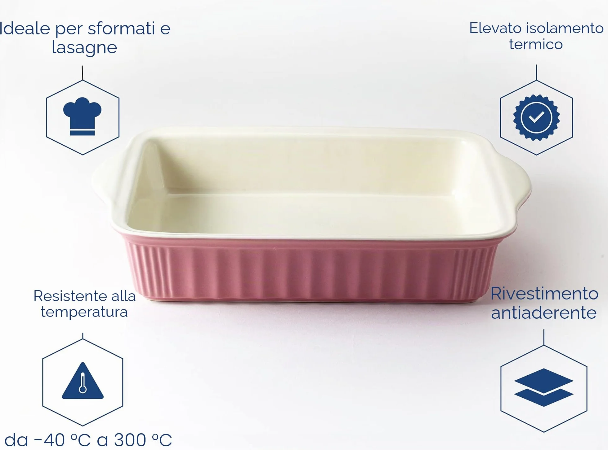 Hanseküche Casseruola in ceramica di alta qualità - Ideale per lasagne, sformati o tiramisù, grande casseruola, pirofila da forno, lasagne rettangolari (rosa)