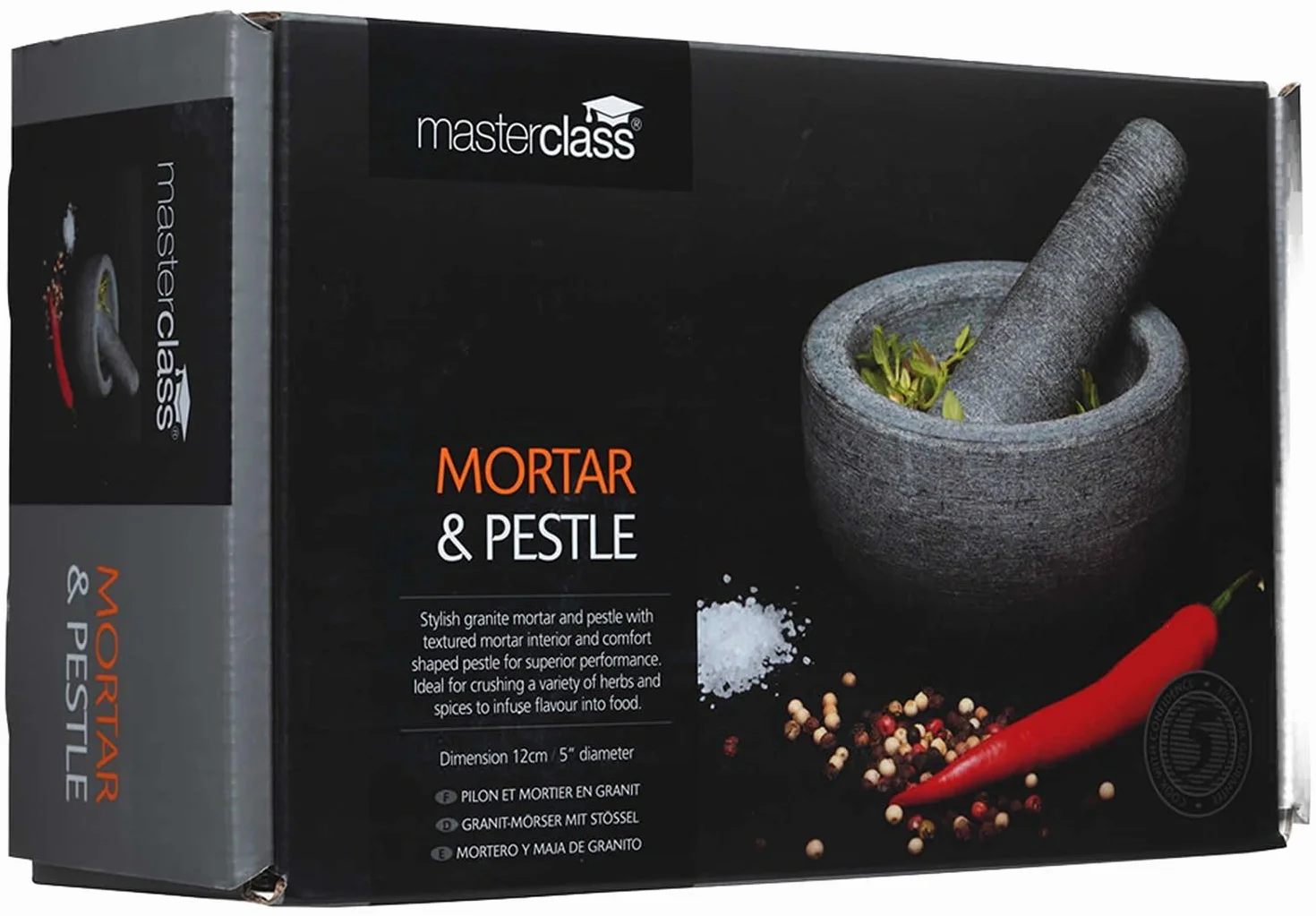 MasterClass, Pestello e mortaio, Set di mortaio e pestello in granito non poroso, 12 x 9 cm, grigio