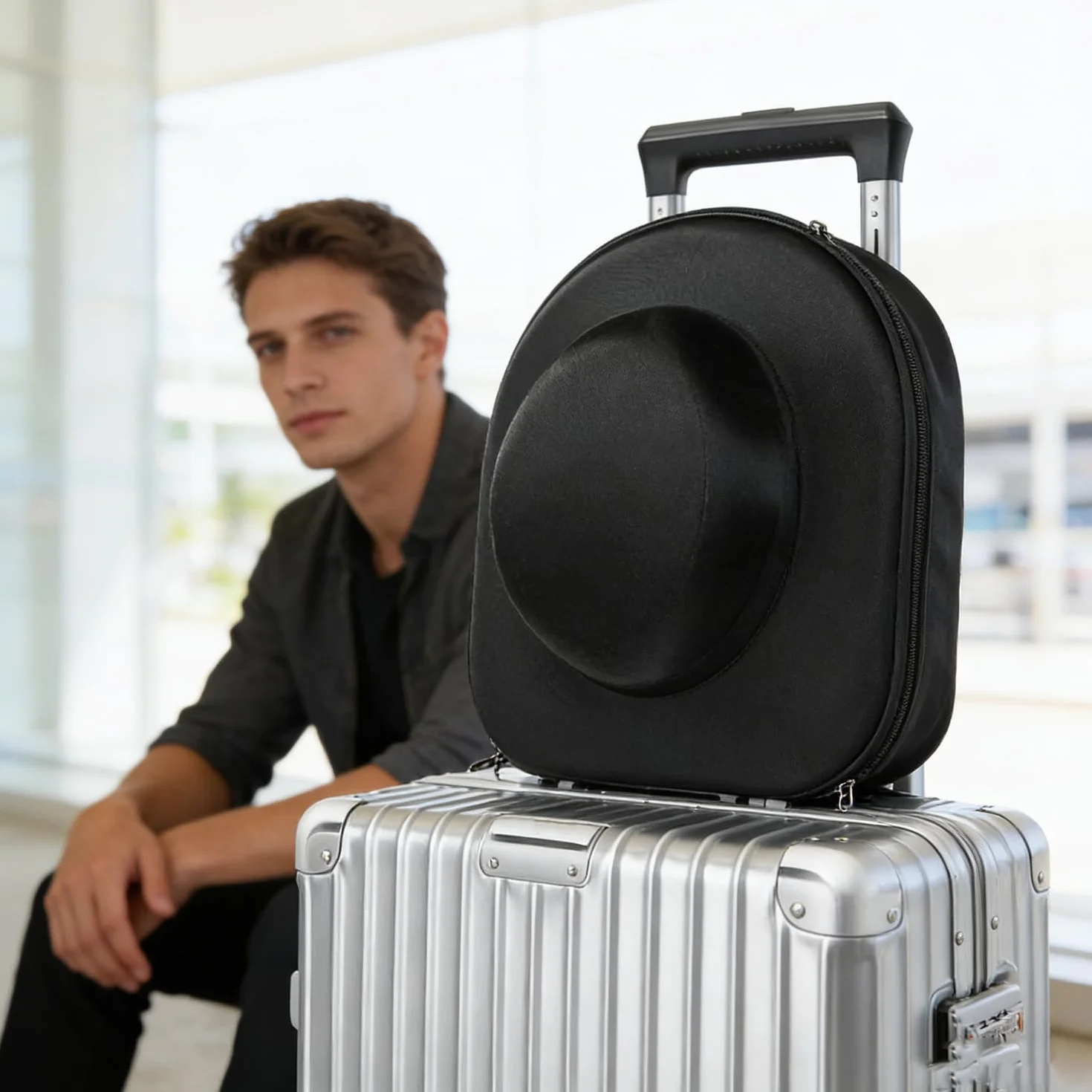 Porta Cappellini da Viaggio,con Tracolla Regolabile e Maniglia per Il Trasporto,per riporre cappellini,Nero