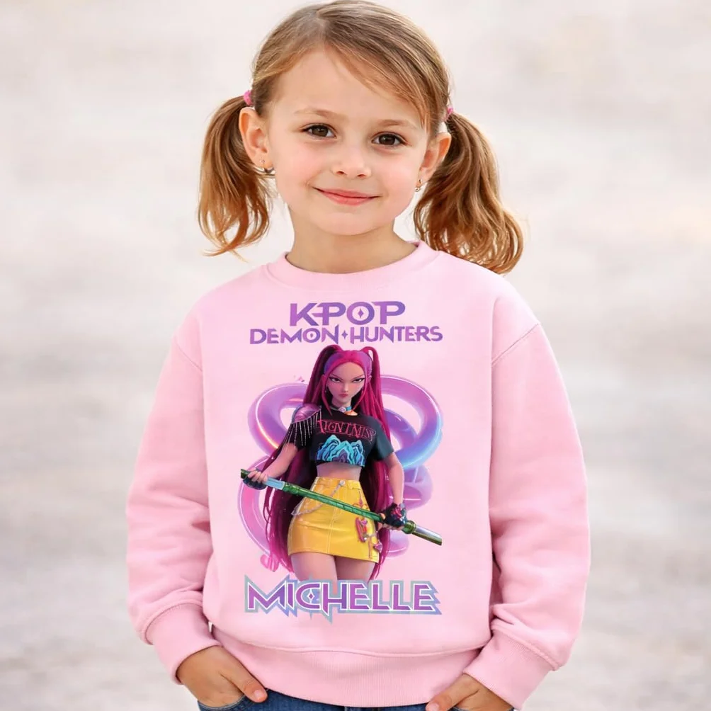 D&Vlab Felpa Girocollo Bimba KPOP Demon HNTERS Rumi Mira Zoey Personalizzabile Nome Rosa 100% Cotone Caldo