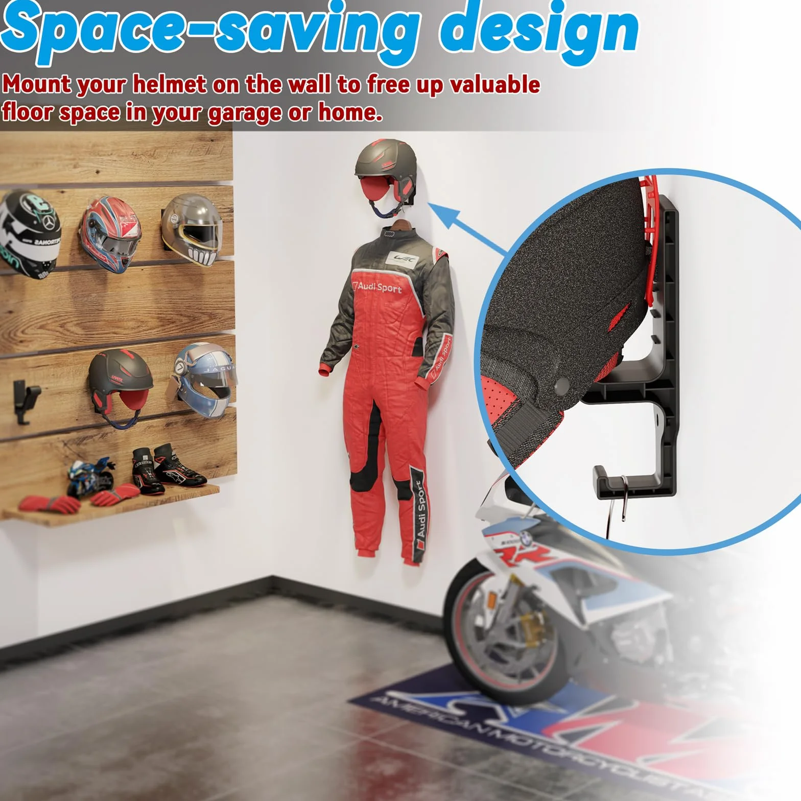 sciuU Supporto da parete per casco [2 pezzi] - Supporto per caschi con gancio per accessori - per moto, bici, baseball, rugby, sci, skateboard, casco sportivo
