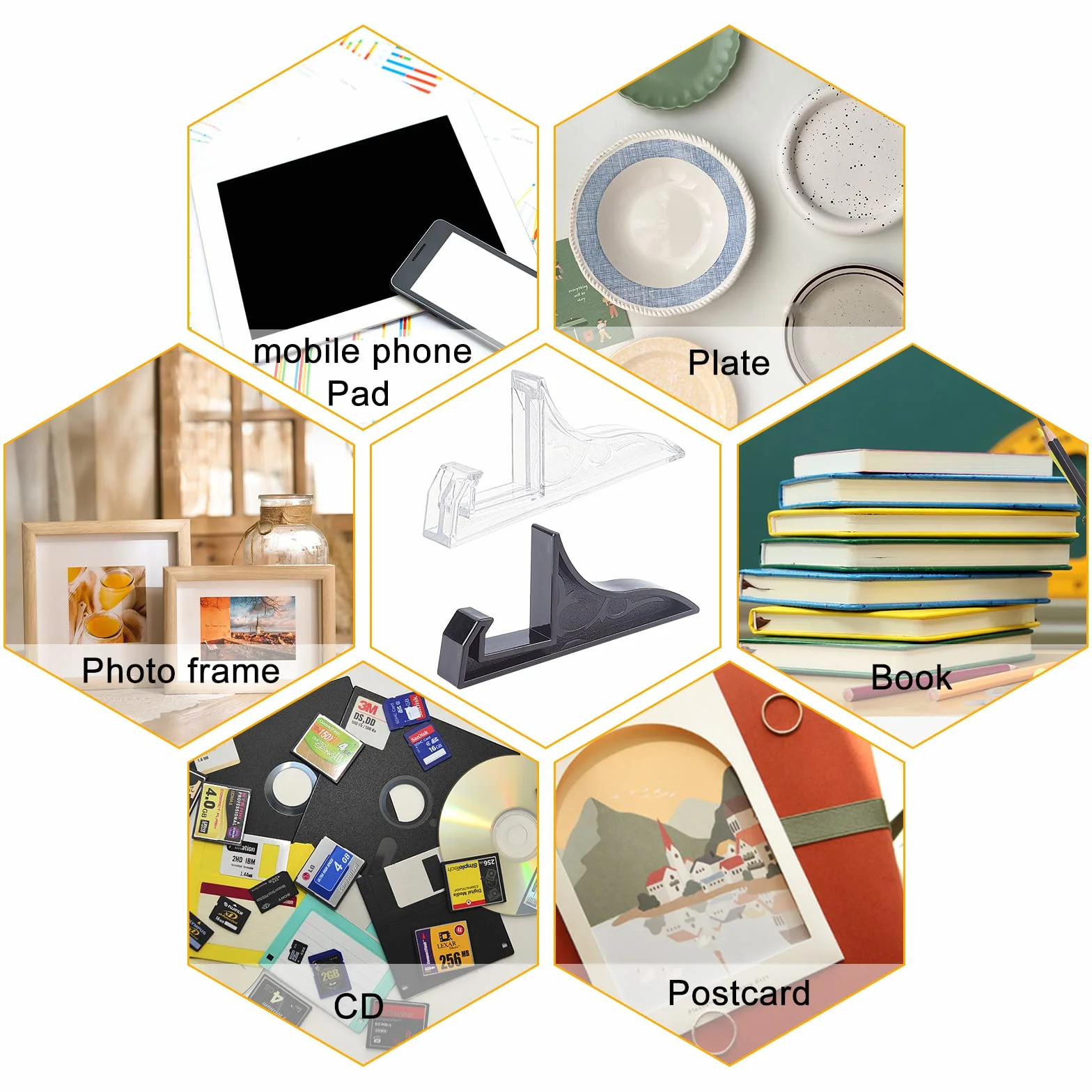 PH PandaHall 8pz Supporti per Cavalletto in Plastica Cavalletti per Cornice per Foto, Espositori Portapiatti Nero e Trasparente per Libri Placca per Foto da Collezione