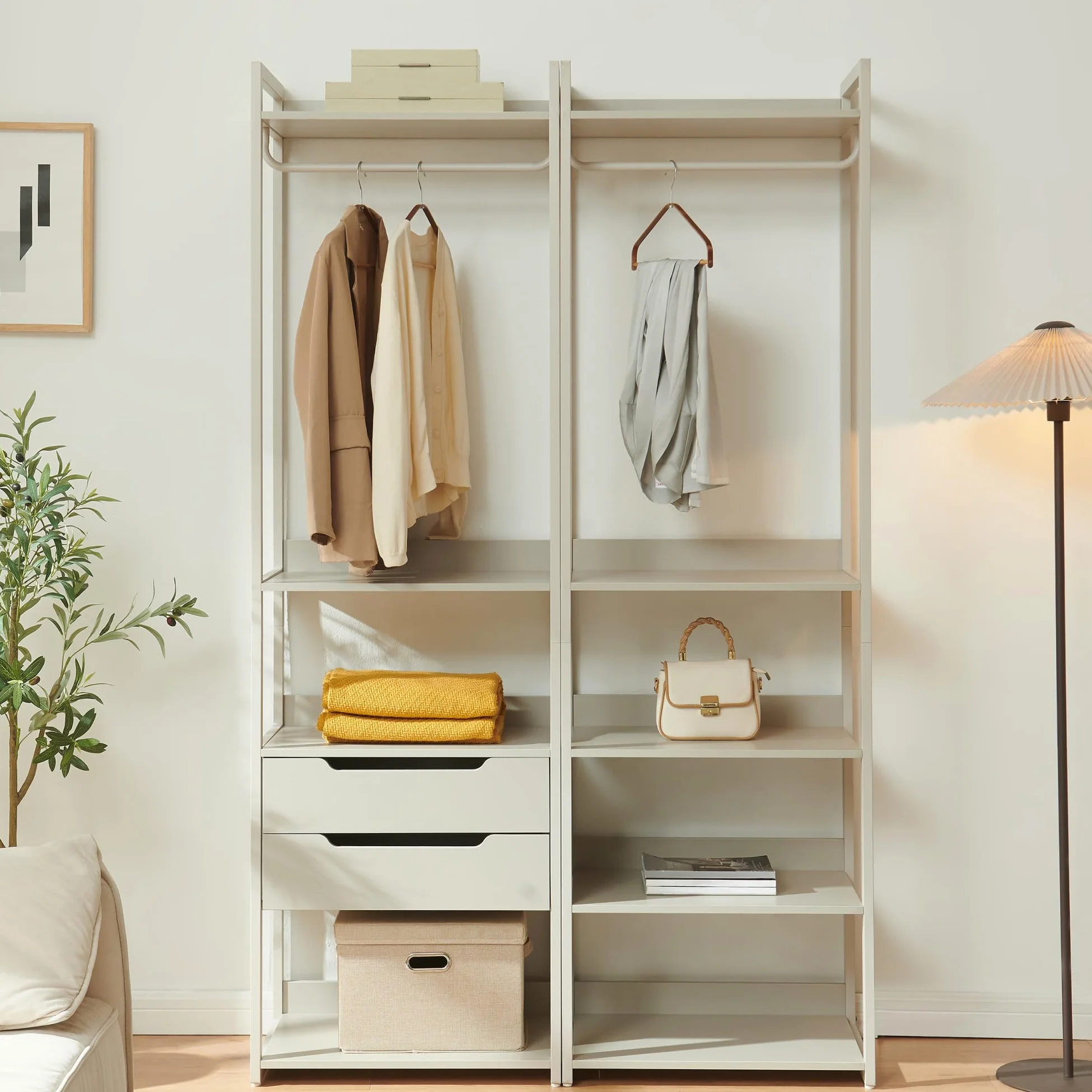 [en.casa] Stand Appendiabiti da Terra in Acciaio con 5 Ripiani Guardaroba Aperto con Vano Asta Portabiti Organizzatore per Ingresso Camera da Letto 200 x 61 x 40 cm - Grigio