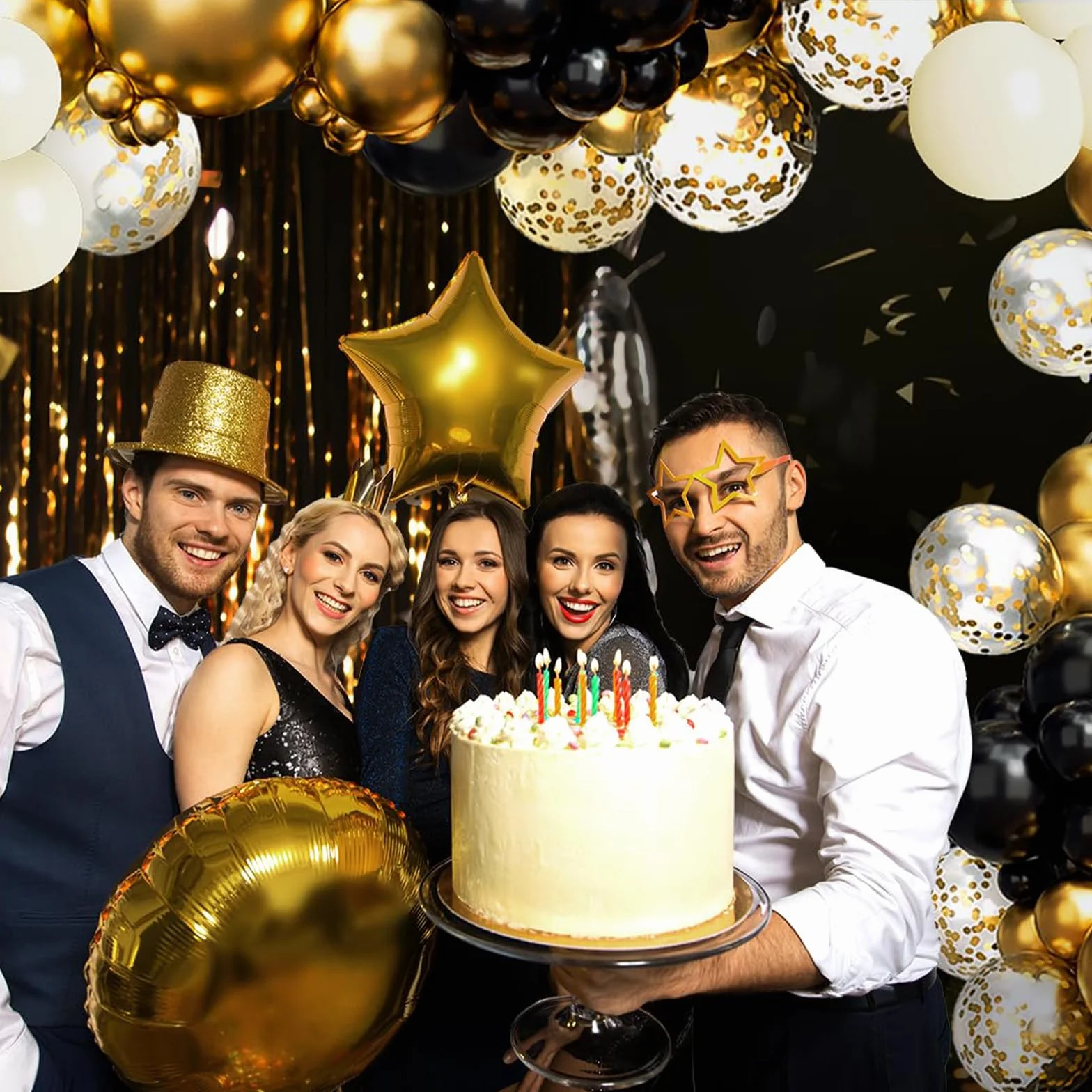 Kit Arco di Palloncini in Oro Nero,132 Kit Ghirlanda Arco di Palloncini Neri e Oro con Ghirlanda di Palloncini in Oro Nero Bianco per Uomo Decorazione Festa di Compleanno per Ragazzo,Laurea,Capodanno