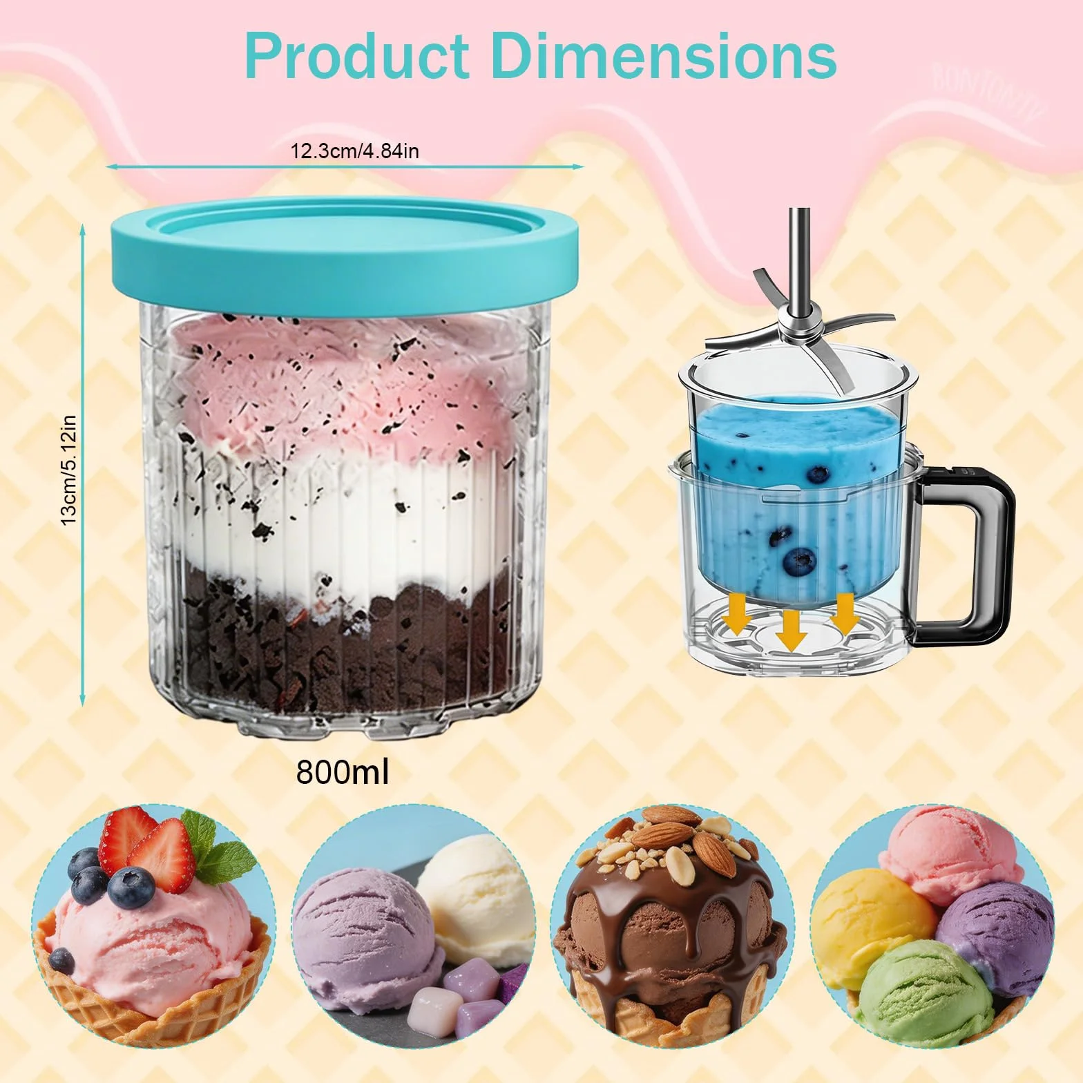 Vasche per gelato Ninja Creami Deluxe Serie NC500 NC501, 4 contenitori sostitutivi con coperchi colorati e cucchiaini