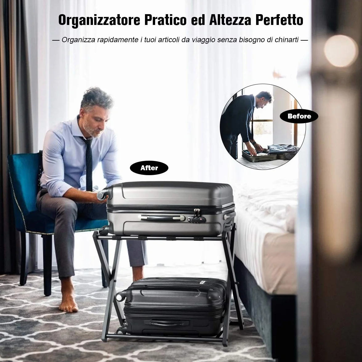 RELAX4LIFE Portavaligie Pieghevole 68x43x56 cm Portata 80 kg Nero