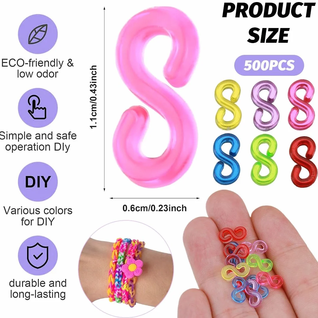 ZKGYUS 500 pezzi S Clip Nastri Chiusure Clip Nastri Accessori Elastici In Plastica Per Bracciali Gioielli Bands Uncinetto Chiusura Strumento Colorato Set