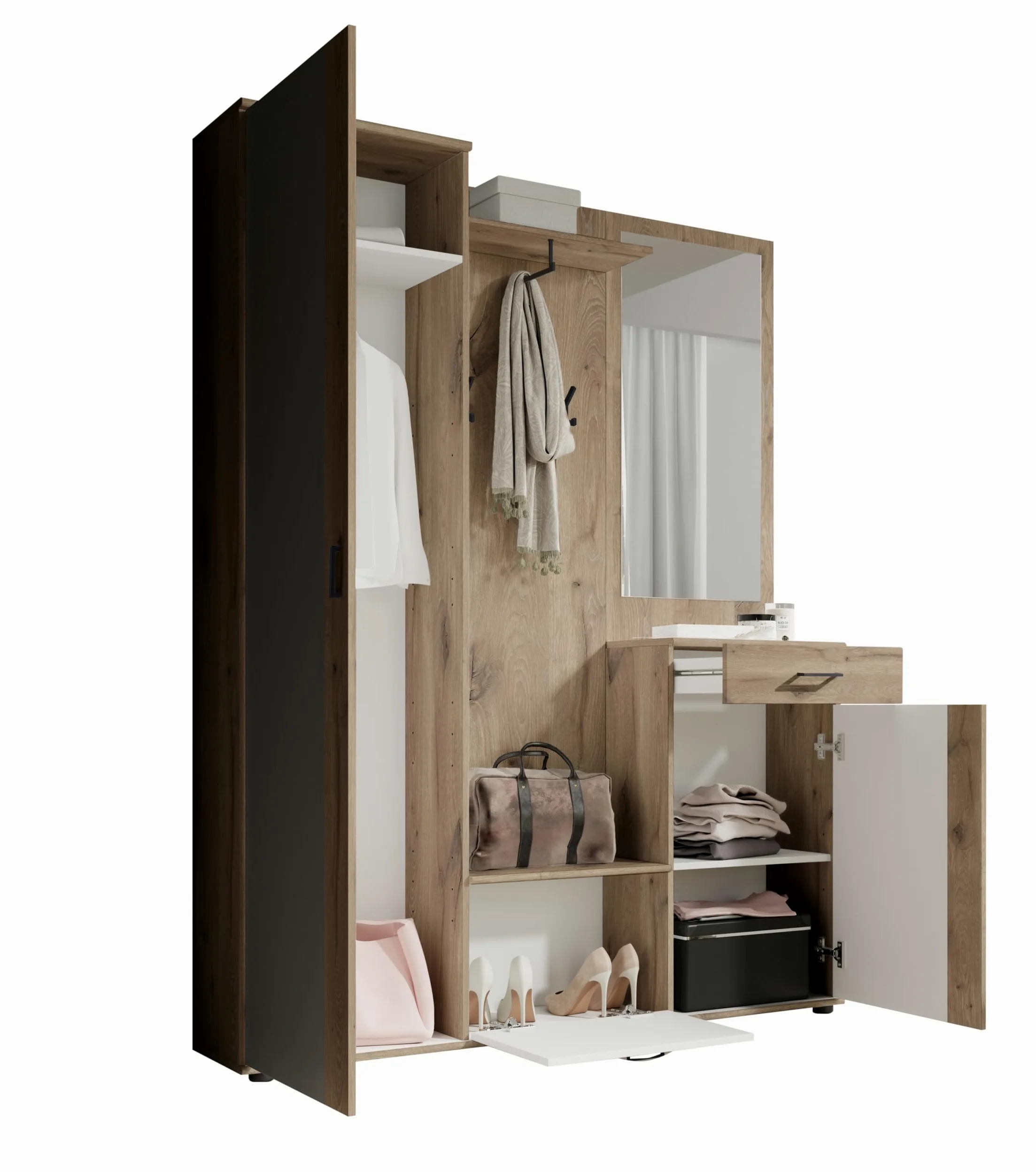 AVANTI TRENDSTORE - Pit - Armadio da ingresso in legno laminato con specchio incluso, disponibile in tre colorazioni. Dimensioni: LAP 145x188x30 cm