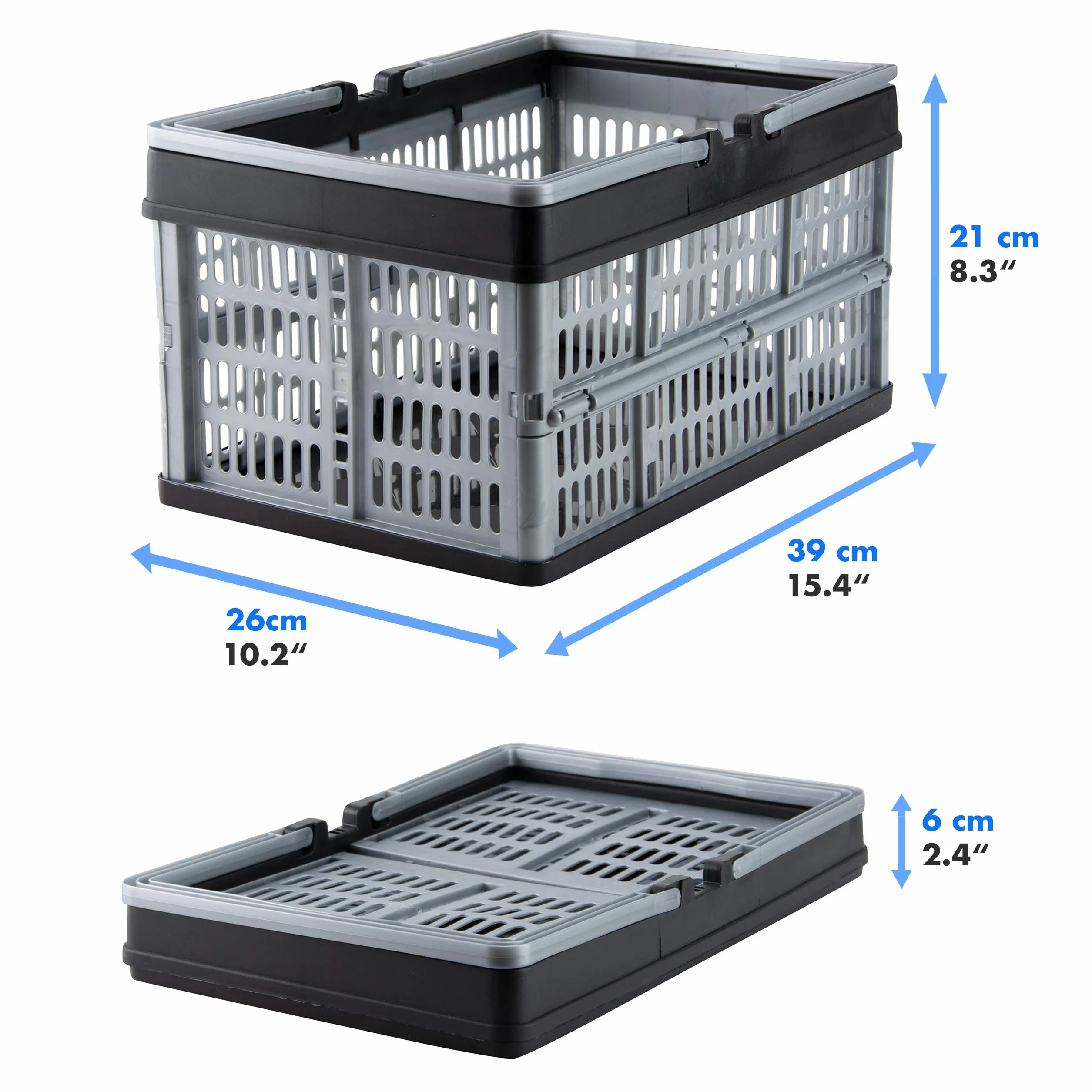 Grizzly set da 2 Cassetta Pieghevole con manici - 16 L - Contenitore Portaoggetti - Impilabile