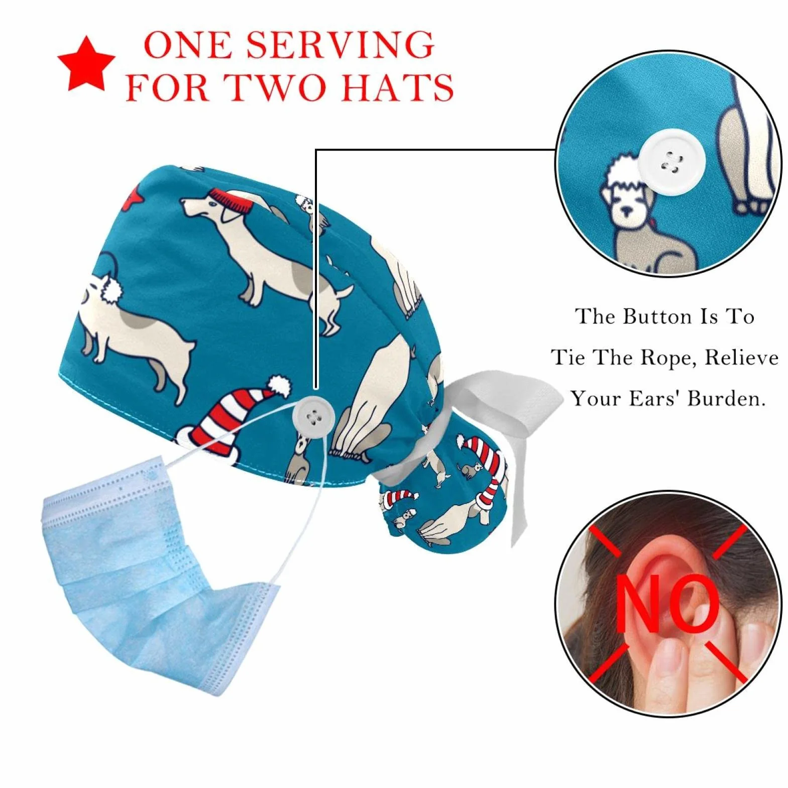 JDEZ 2PCS Cappelli da Lavoro per Gli Uomini Cartamodello Natalizio del Cucciolo di Bassotto Cappelli da Lavoro Regolabili per Donne Cappelli Bouffant con Fascia antisudore