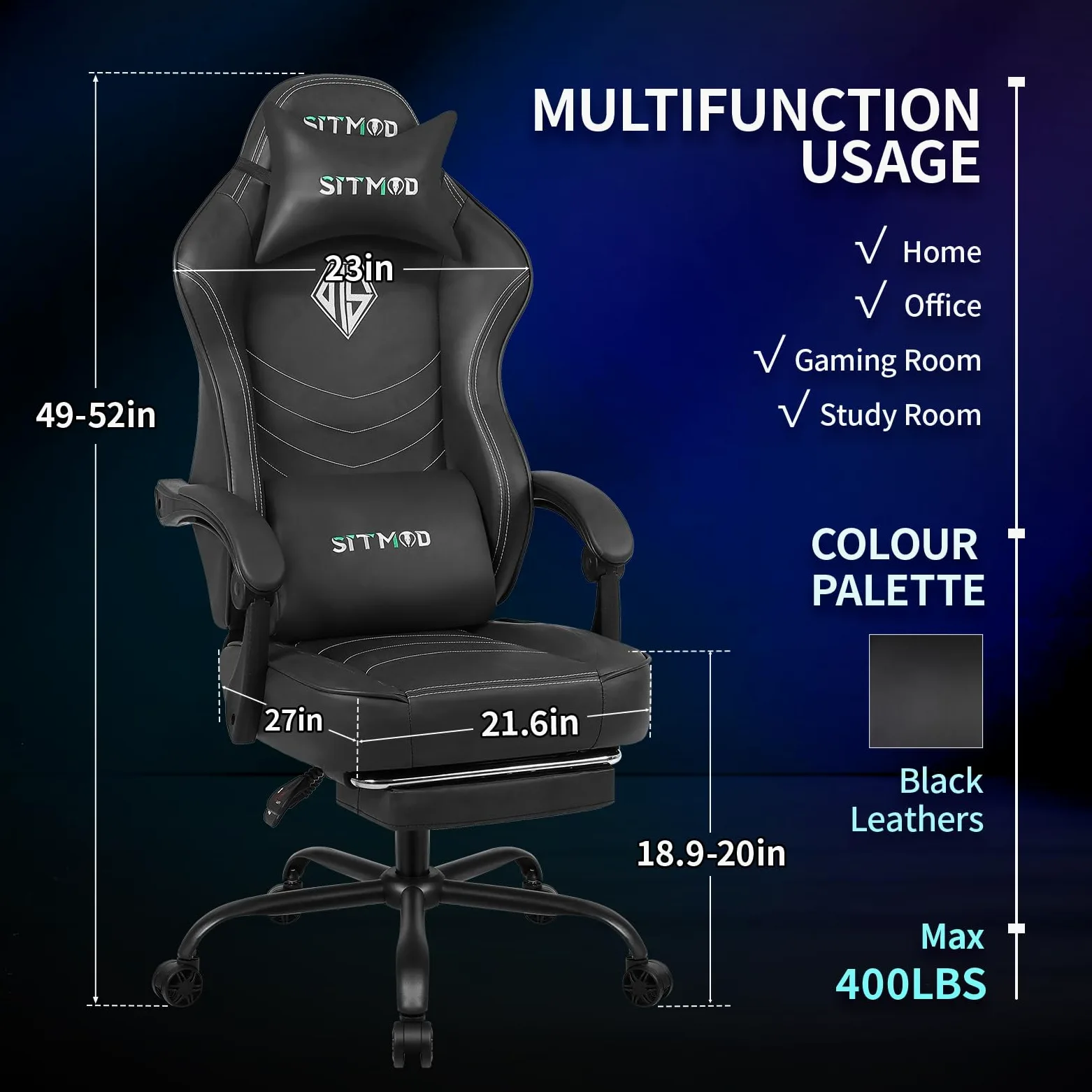 SITMOD Sedia Da Gaming Adulti, Sedie Da Gioco Grandi E Robuste Con Poggiapiedi E Supporto Lombare, Sedia Regolabile In Altezza E Reclinabile Per Computer Per Sala Giochi, Soggiorno E Ufficio