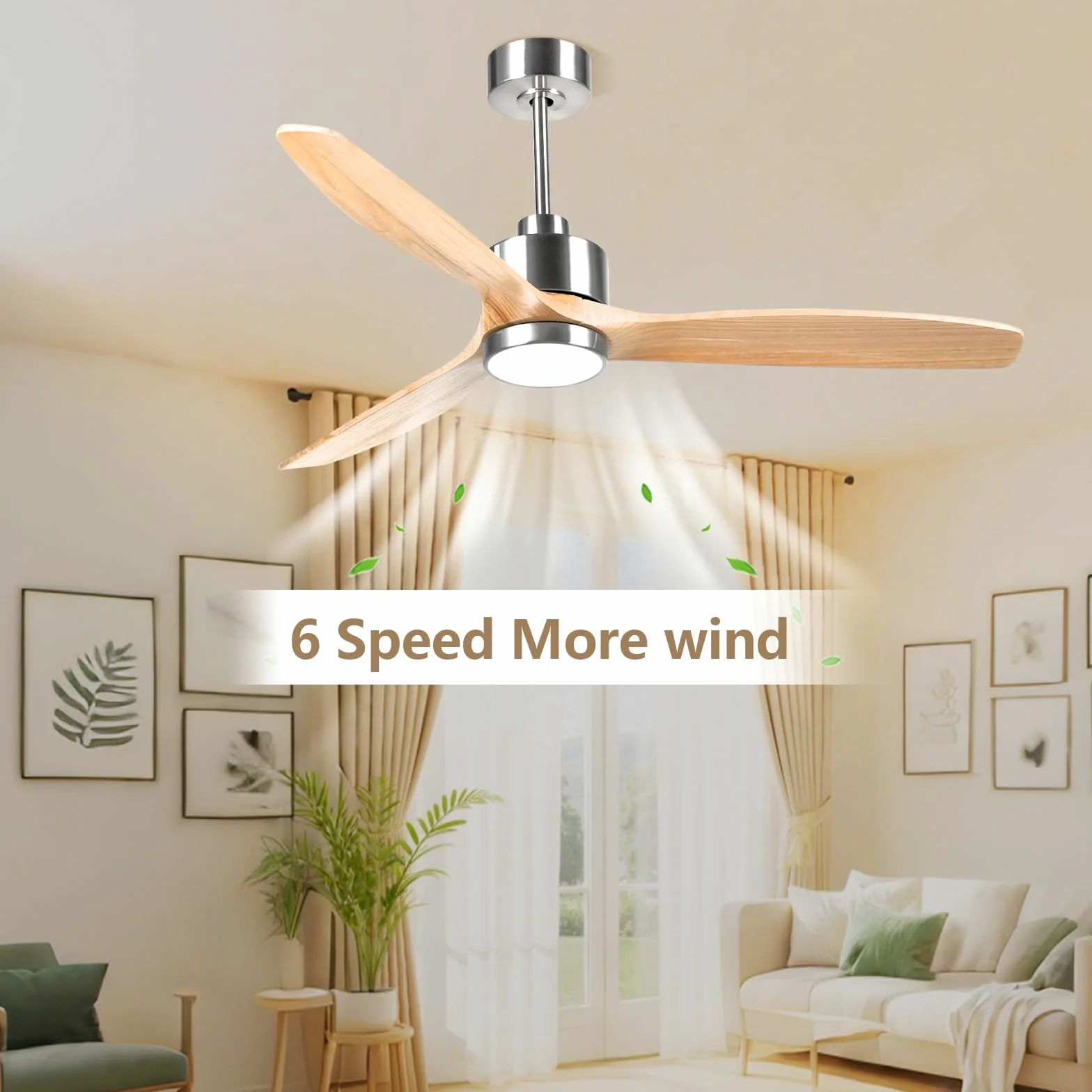OFANTOP 132cm Ventilatore a soffitto moderno in legno con illuminazione | elecomando, motore a corrente continua silenzioso e commutabile per camera da letto, soggiorno e garage, legno naturale