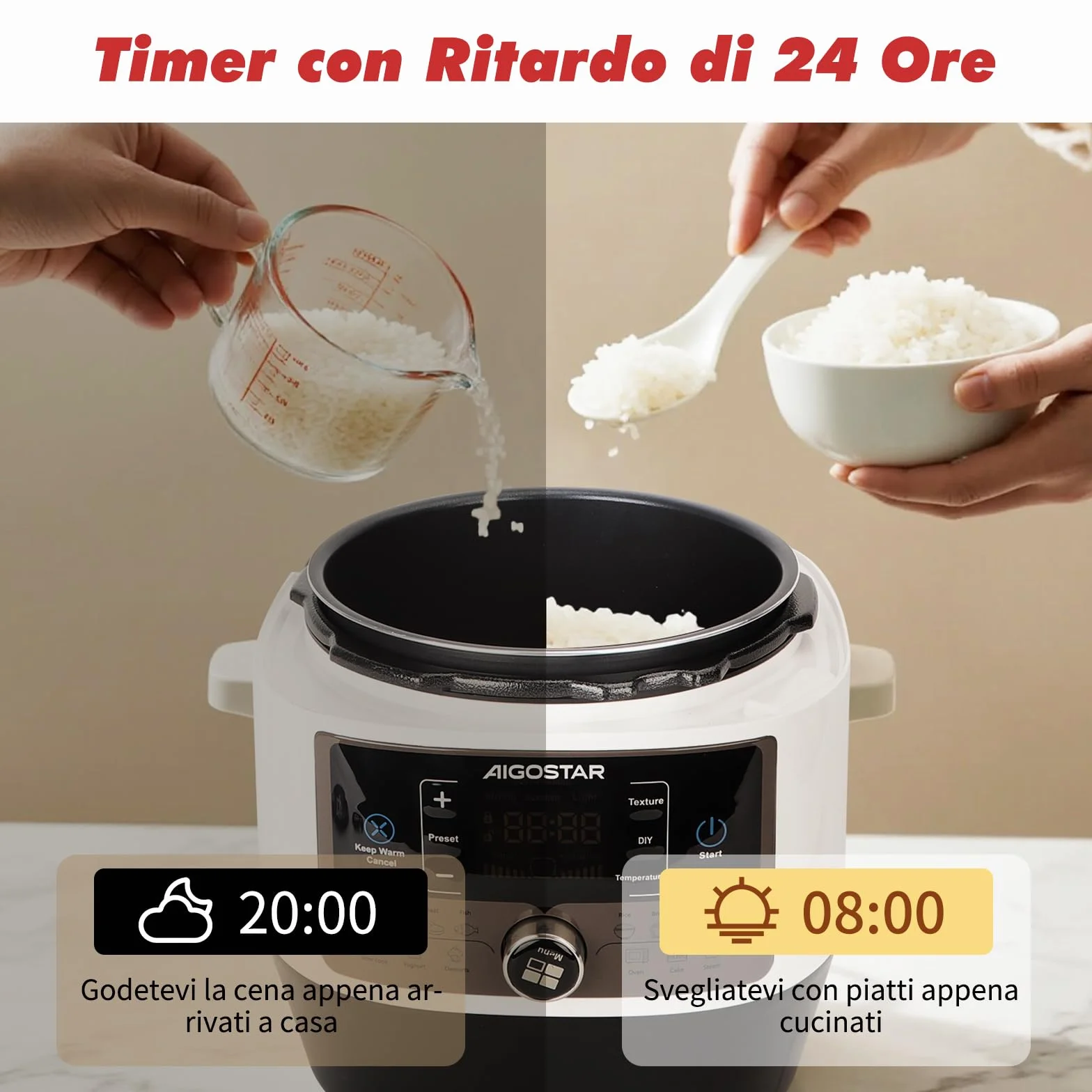 Aigostar Panda Pentola a Pressione Multifunzione 5,5 litri 1000 W 14 Funzioni