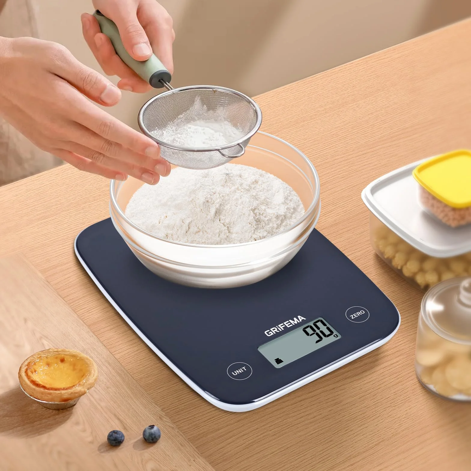 GRIFEMA GA2004 Bilancia da cucina con display LCD, bilancia alimentare multifunzione 5 kg (1 g esatto) per cuocere al forno e cucinare, 2 batterie incluse