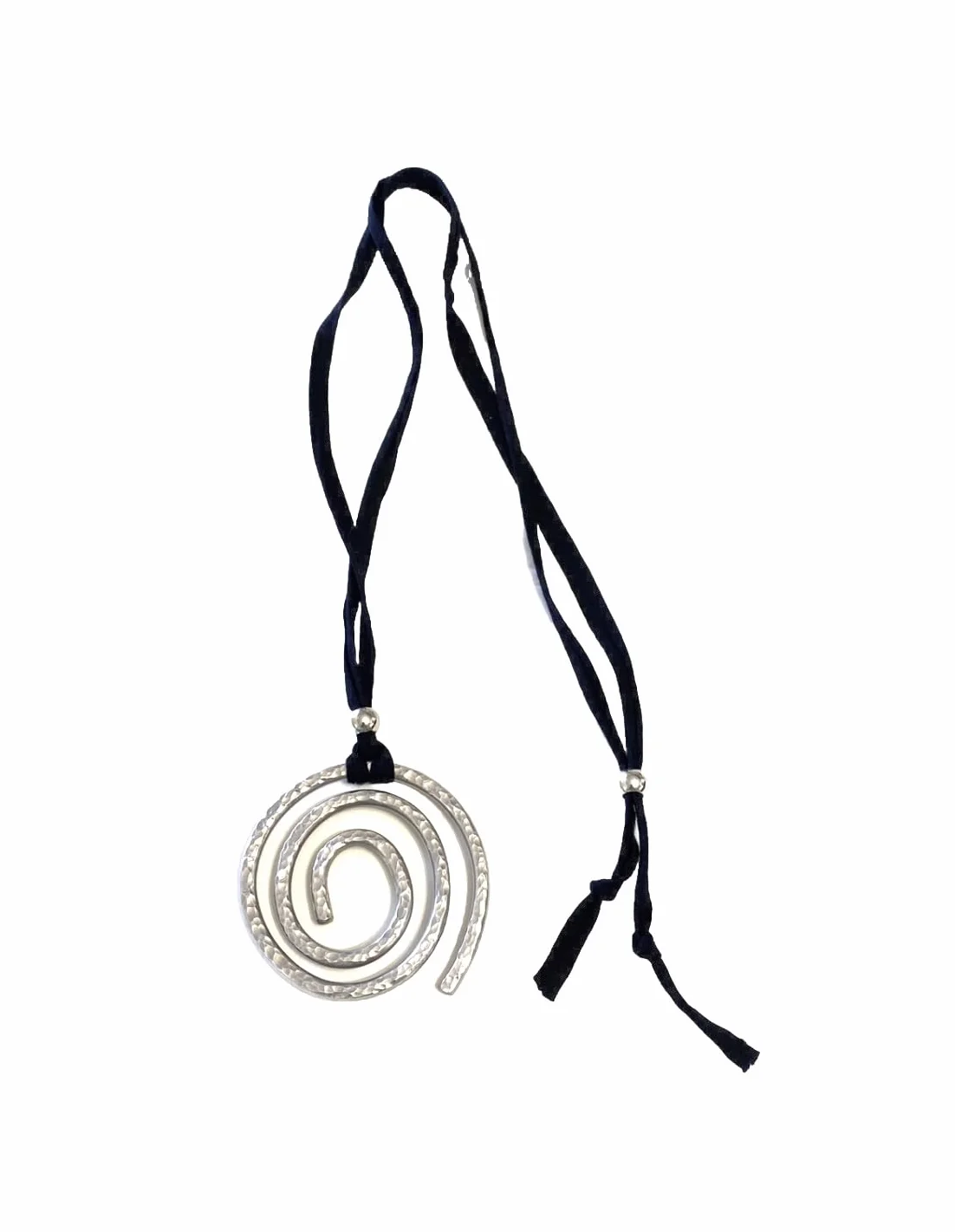 Generico Collana lunga in cotone con ciondolo a spirale in alluminio martellato