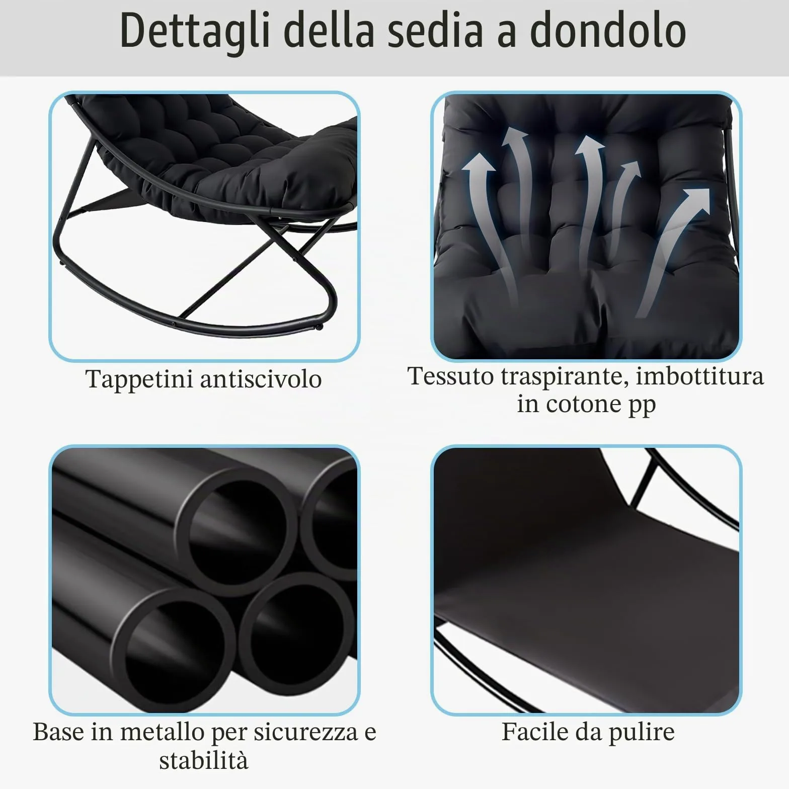 Soggiorno Comoda Sedia a Dondolo con Pouf,poltrone da esterno poltrona lettura,seduta dondolo,Sedia a Dondolo da Esterno,Poltrona da Lettura,Portata 150 kg,per Salotto Terrazza Camera. (Grigio)
