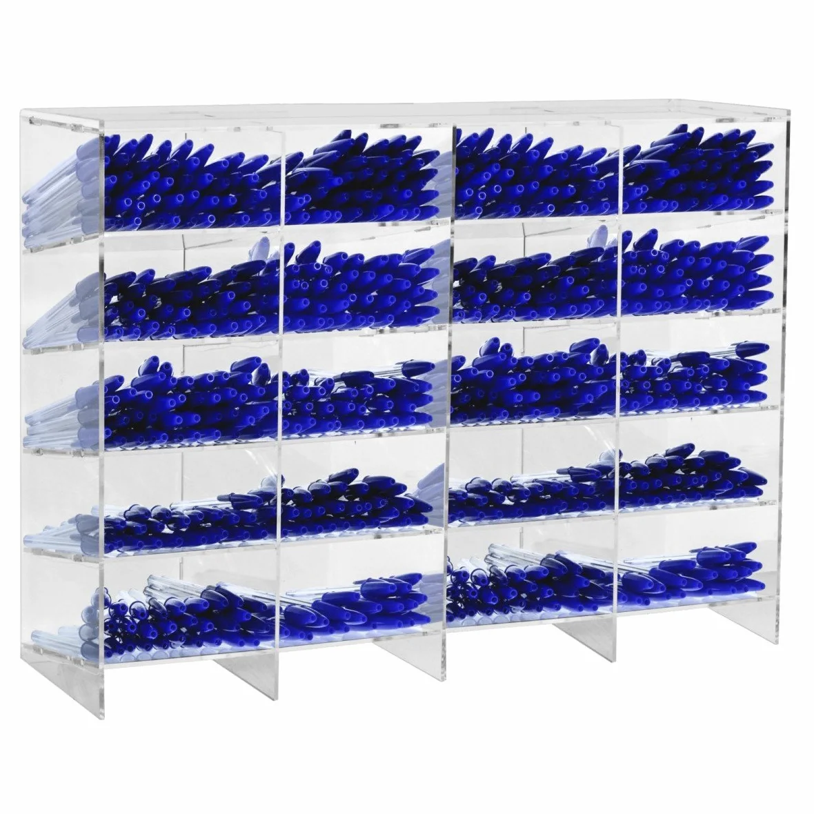 Porta penne da banco in plexiglass trasparente a 20 scomparti - Misure: 47 x 16 x H35 cm