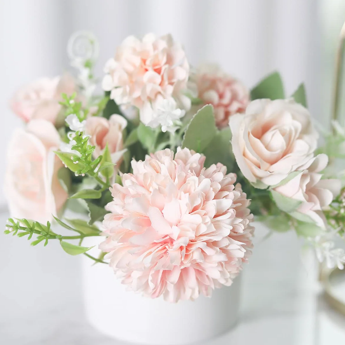 Fiori artificiali in seta con vaso, composizione floreale con ortensie e crisantemi, centrotavola, decorazione per la casa, scrivania e soggiorno, matrimoni