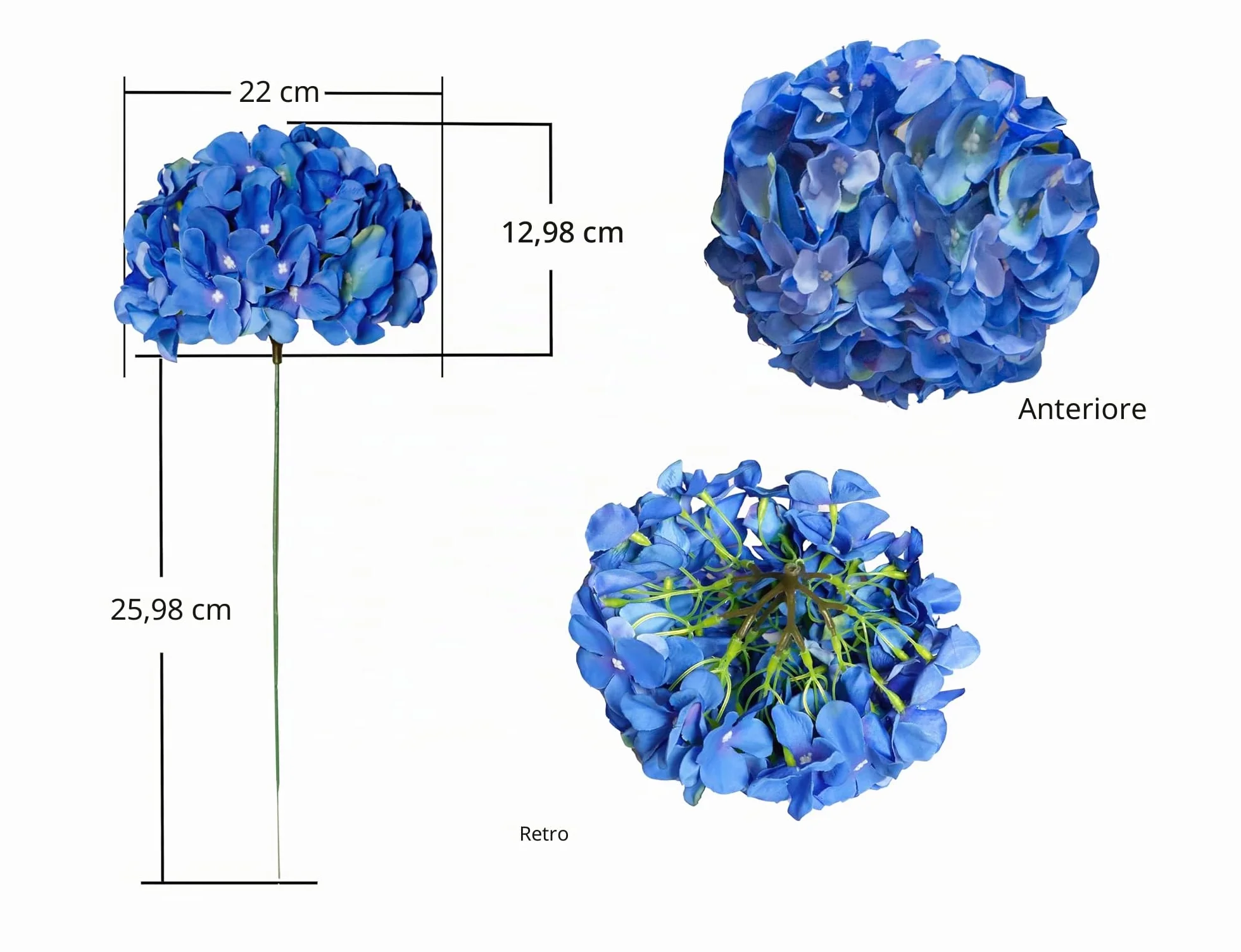 DuHouse Fiori artificiali di ortensia in seta più grandi con stelo, confezione da 6 (blu reale)