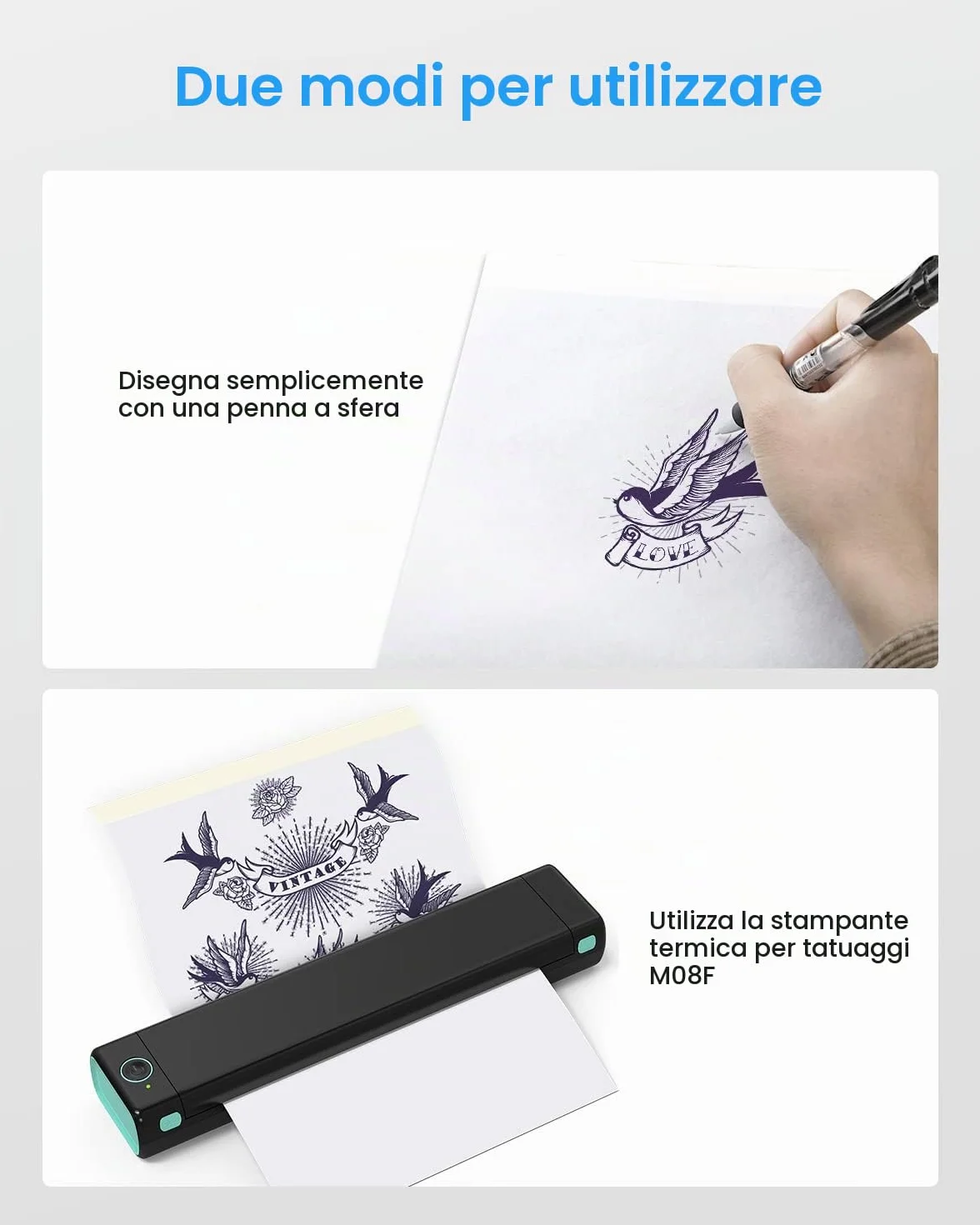 Phomemo M08F Tattoo Transfer Paper, Carta Termica Per Stencil Per Tatuaggi, Compatibile con M08F TP81 TP83 TP88 A886 A887 Stampante Stencil Tattoo, A4 8.27" x 11.69" (210x297mm), 100 fogli