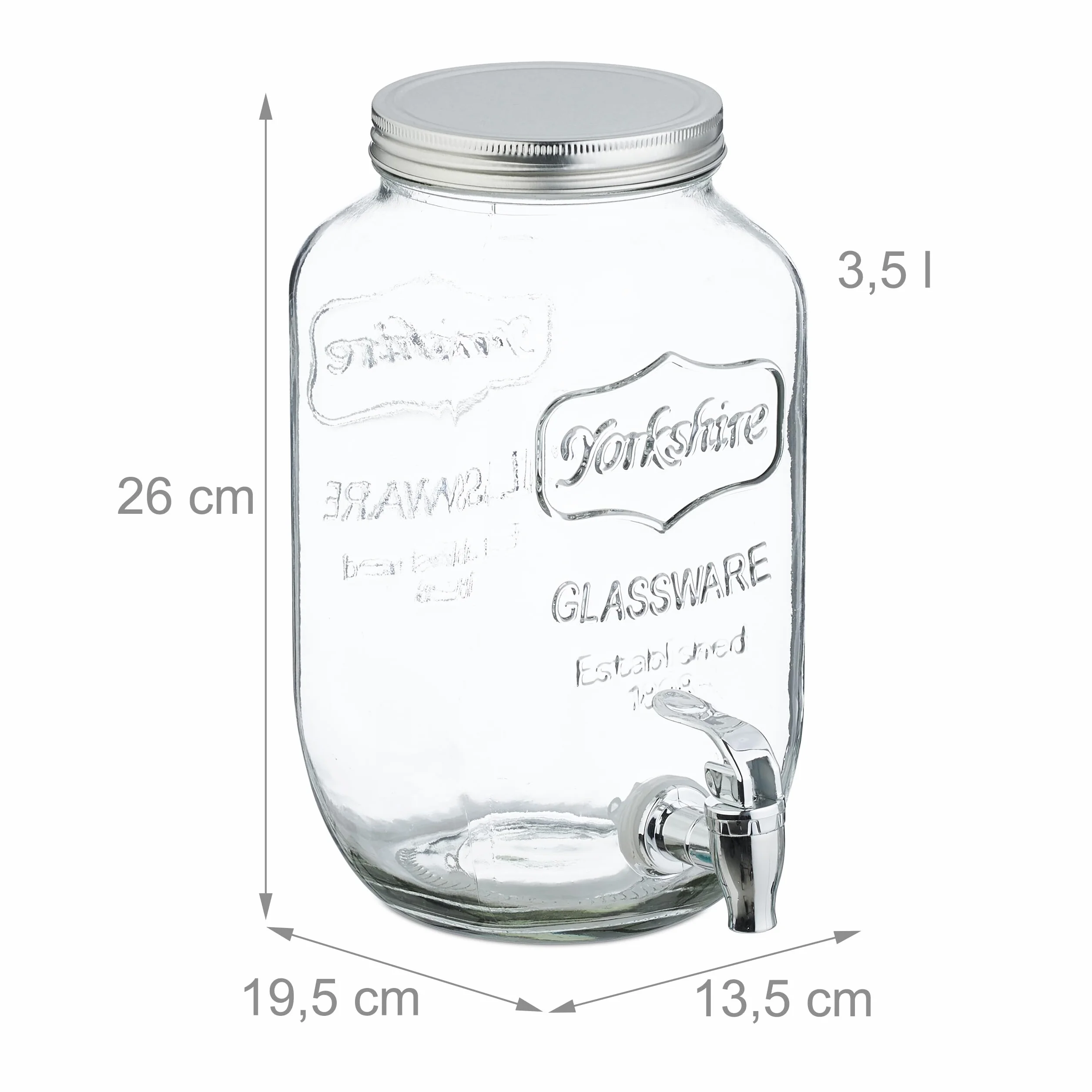 Relaxdays 2 Dispenser w Szkle na Napoje, Kranik Plastikowy, 3,5 L, Dystrybutor Wody i Napojów