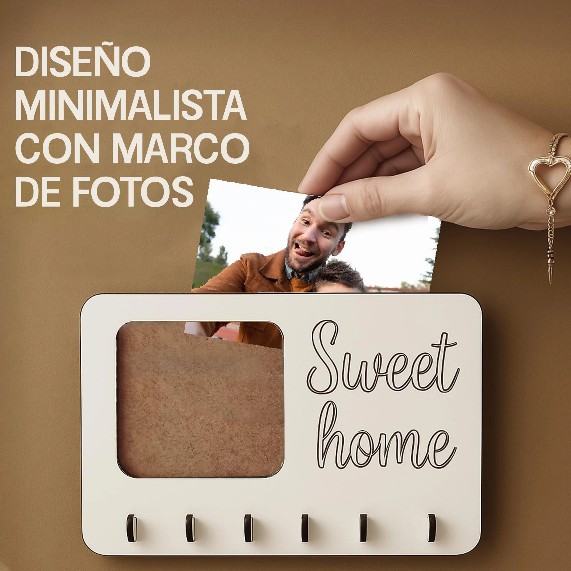 Portachiavi da Parete in Legno Moderno 6 Ganci MARCO BLANCO