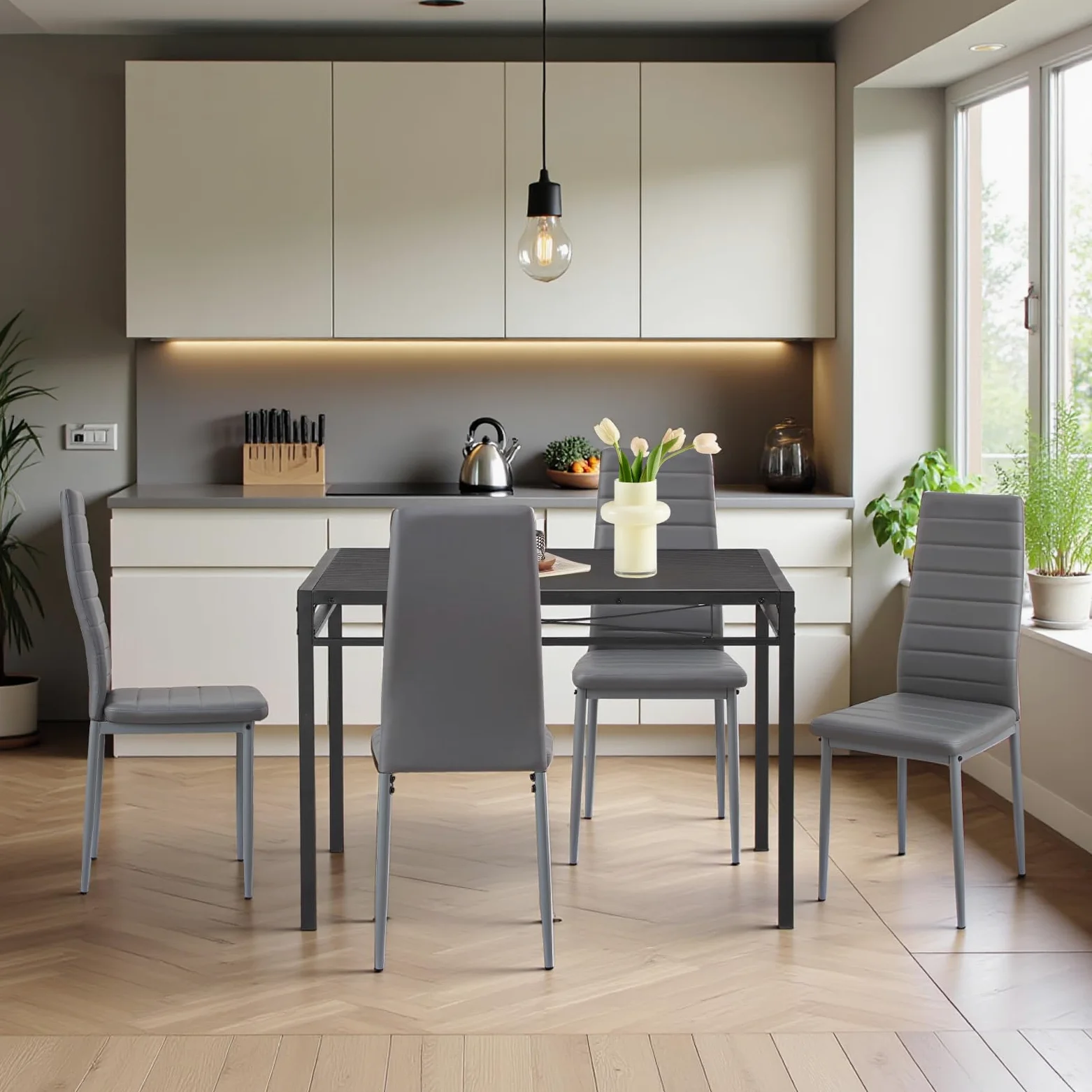 buybyroom set 6 sedie sala da pranzo grigie, sedie cucina moderne con gambe in metallo sedie imbottite, Semplici da montare adatto per sala da pranzo, soggiorno, cucina