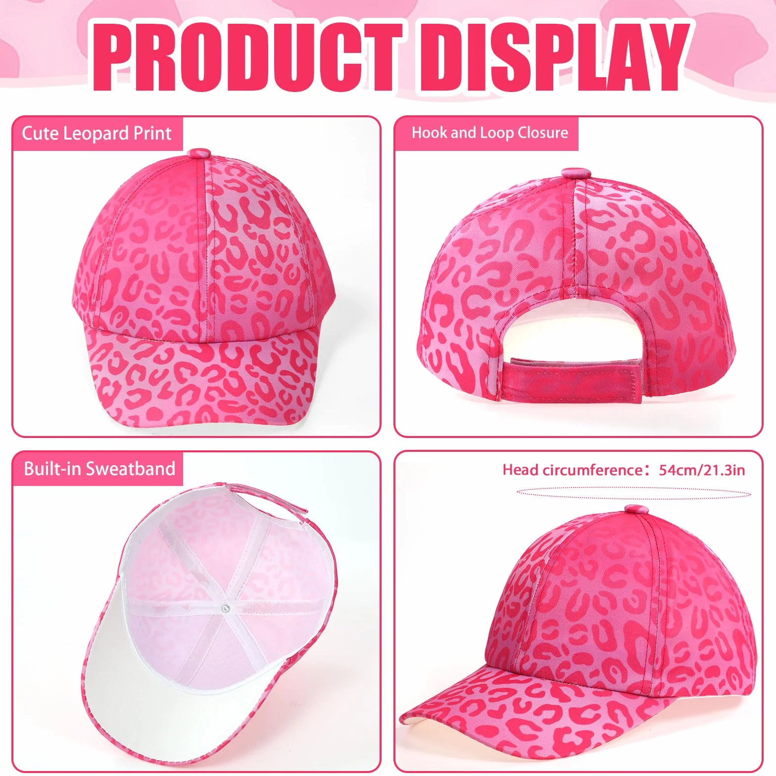 Cappellino da Baseball Occhiali da Sole Bambina Motivo Leopardo Protezione UV Regolabile Berretto Estivo