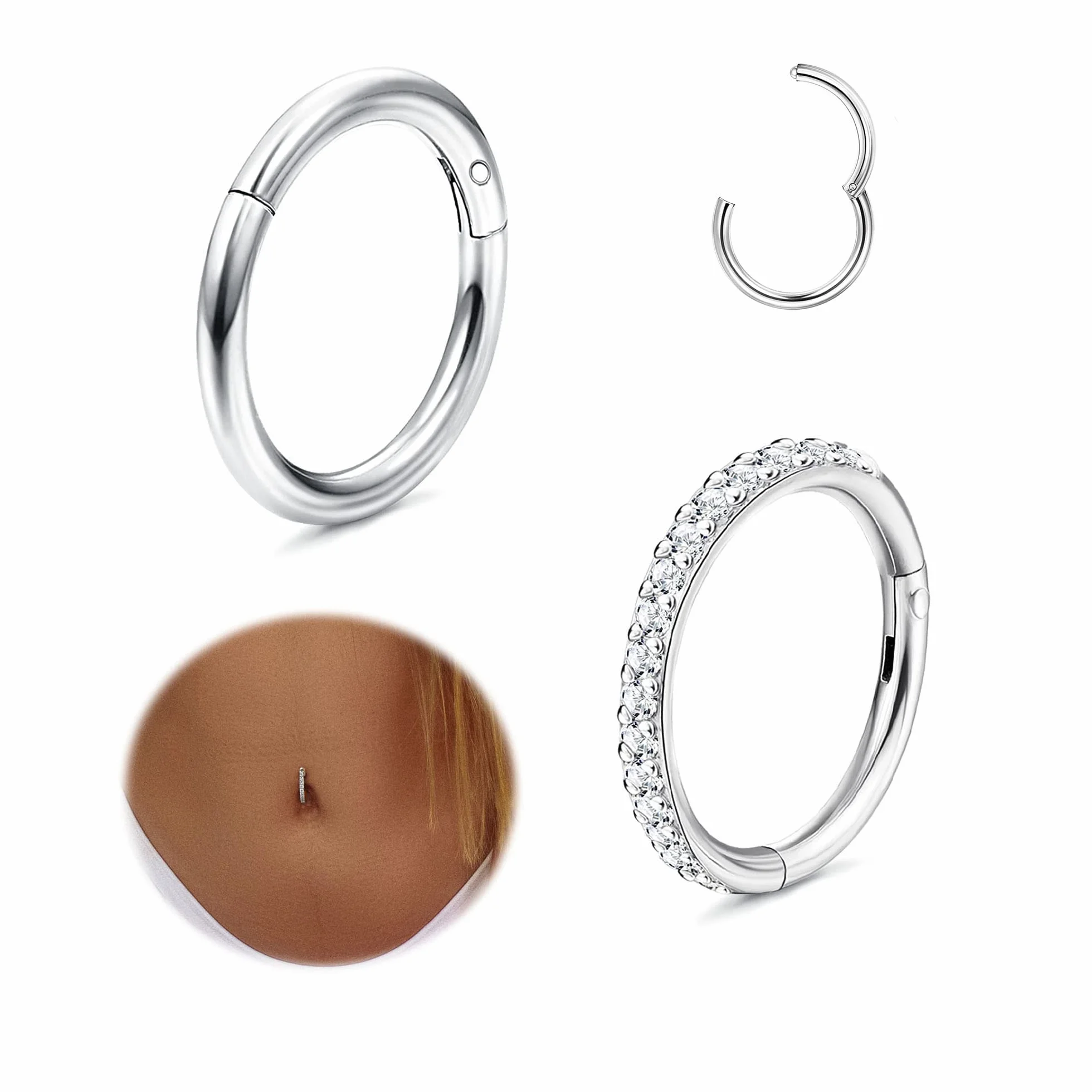 Diamday 2 Pezzi 14G Piercing Ombelico Acciaio Chirurgico Donna Pendenti Anello Farfalla Cuore Stella Argento Gioielli