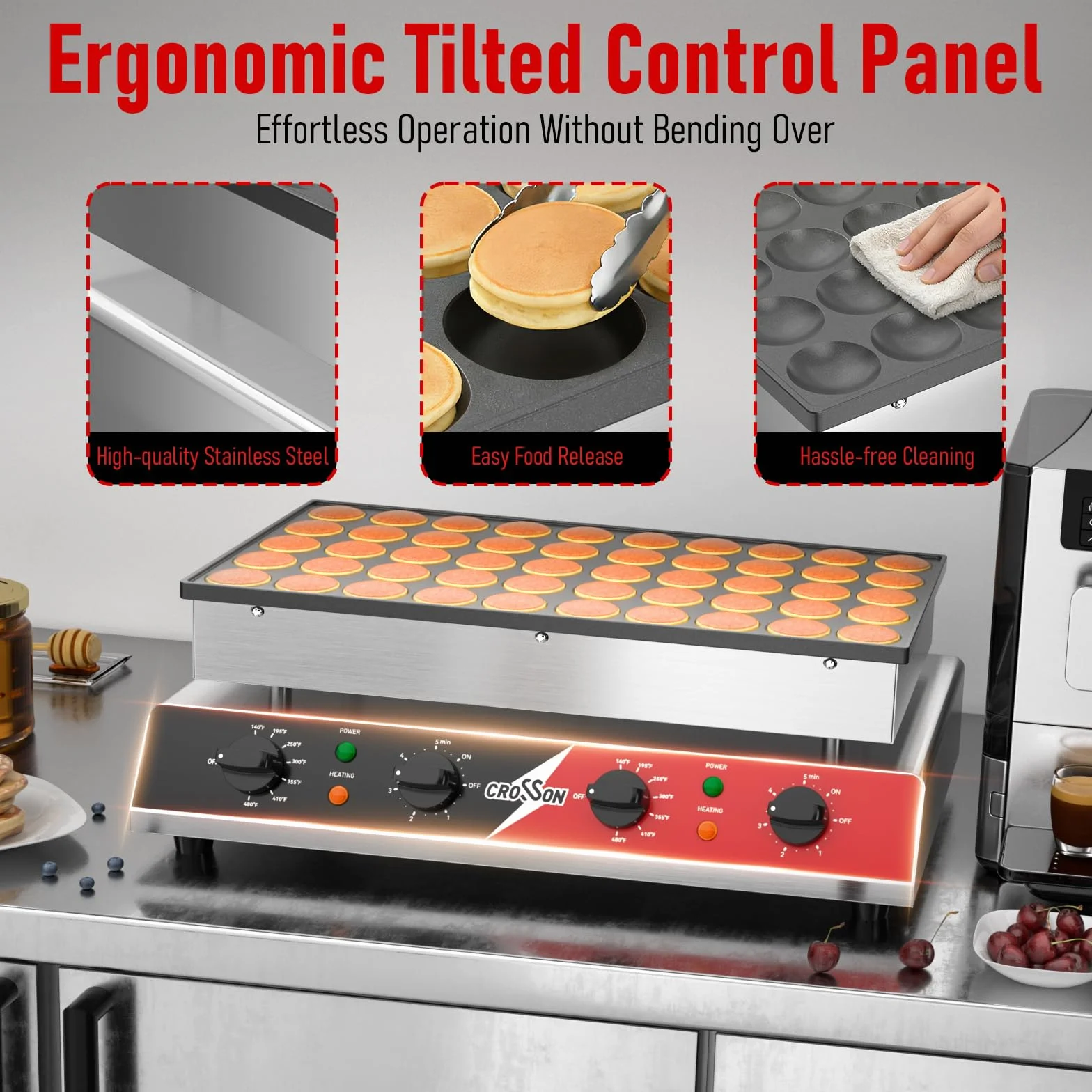 CROSSON Macchina per Mini Pancake 50 Fori 43 mm Antiaderente 1700W