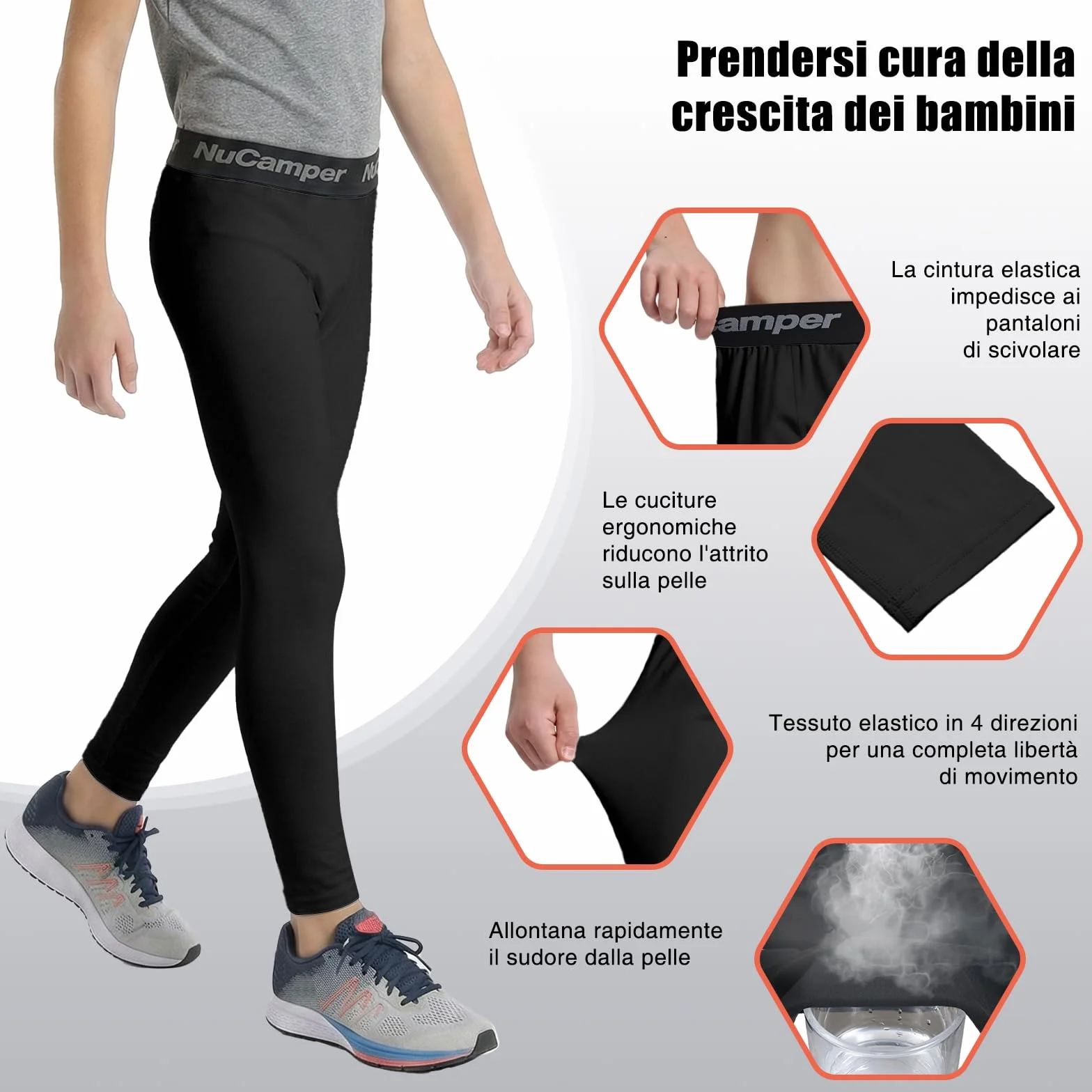 NuCamper Pantaloni Termici a Compressione per Ragazzi, Leggings Termici per Bambini Compression Leggings, Pantaloni Intimo Sportivi ad Asciugatura Rapida con Fodera in Pile per Bambini per Il Basket