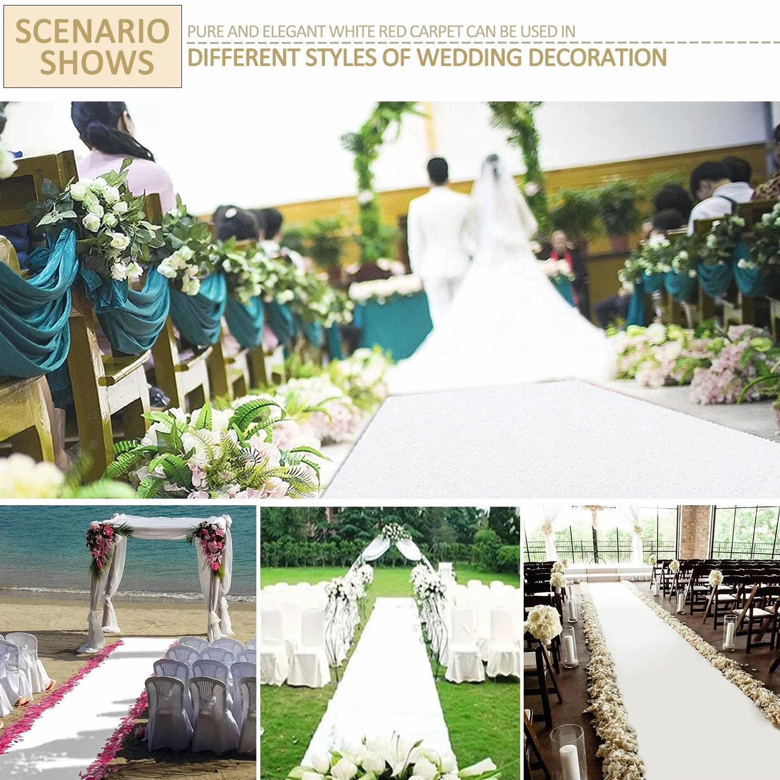 Wedding Aisle Runner Mat 10m Event Ceremony Walkway Carpet 2mm Polyester Runway Rug White Carpet Runners Decoration Weddings Church Hallway Christmas Party, Cuttable (Size : 1x50m)