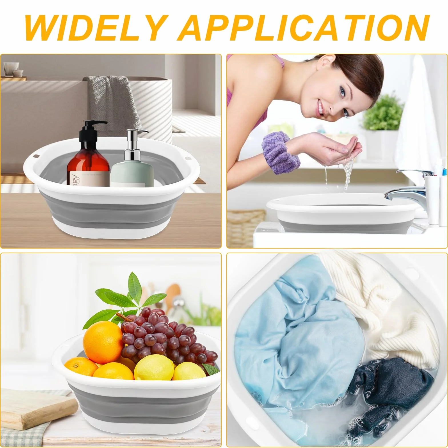 Chiluxendo Secchio Pieghevole, Bacinella Plastica Quadrata, Catino per Bucato, Secchiello, Silicone Lavabo, per Campeggio,Viaggio,Pesca,Camper,Pulizia della Casa (1, Grigio), 30.5 * 28 * 5CM