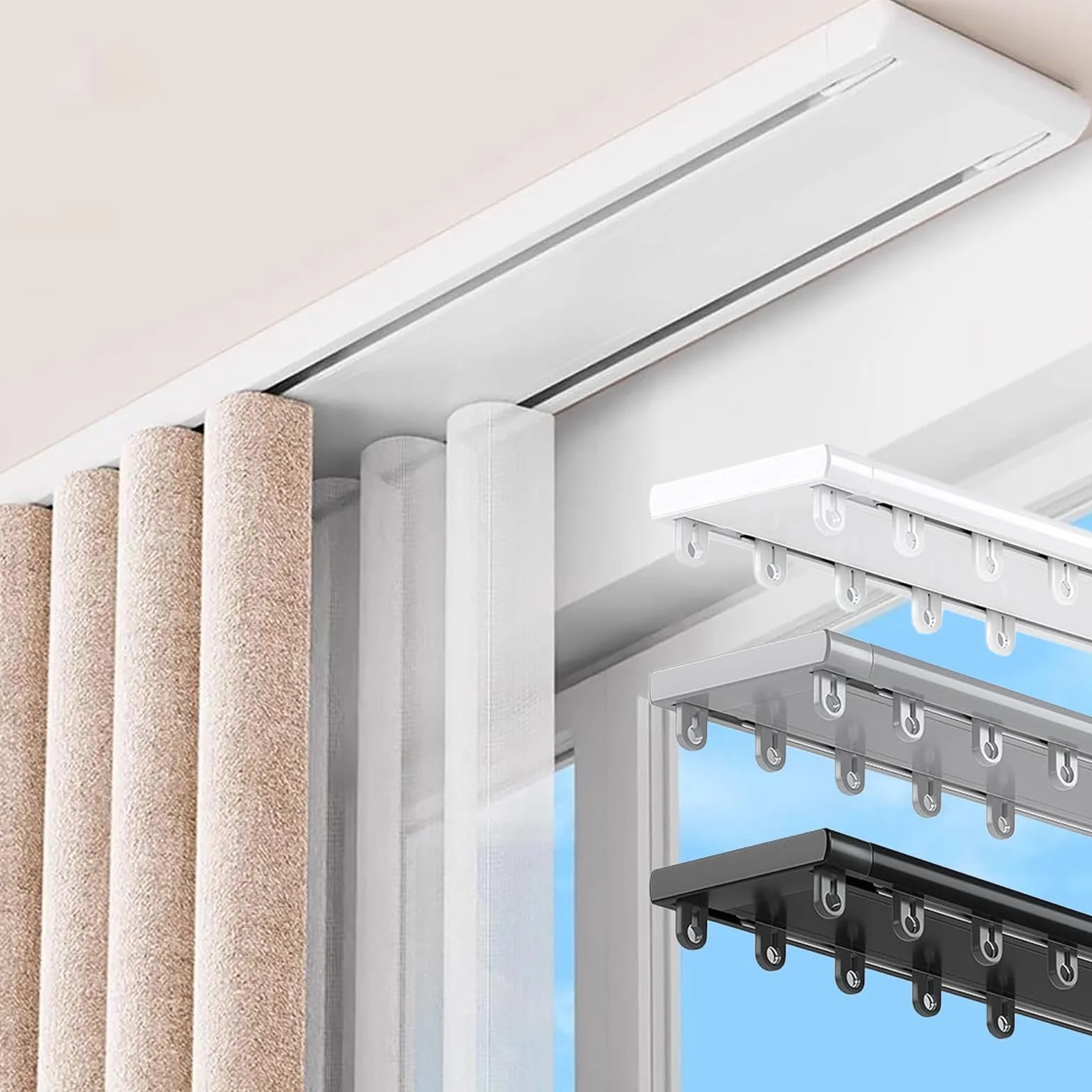 Binario per Tende A Doppia Fila Binario Tende Soffitto Scorrevole Ultra-Smooth con Rulli Silenziosi per Stanze Camper Tende da Doccia Camere da Letto E Finestre(Bianco,4.0m)