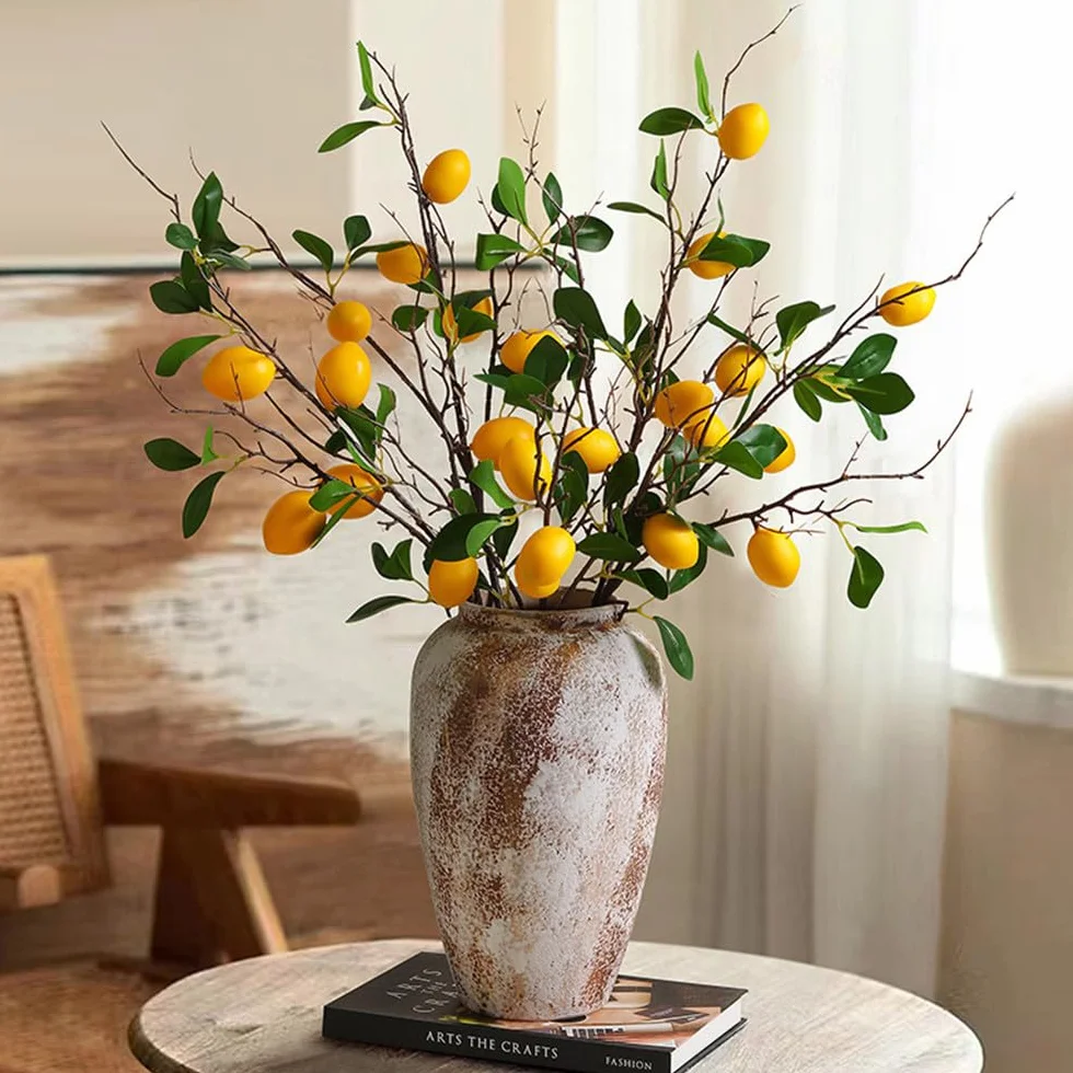 Rami di limoni artificiali 8 teste finti frutta con foglia verde decorazione realistica per casa fattoria centrotavola
