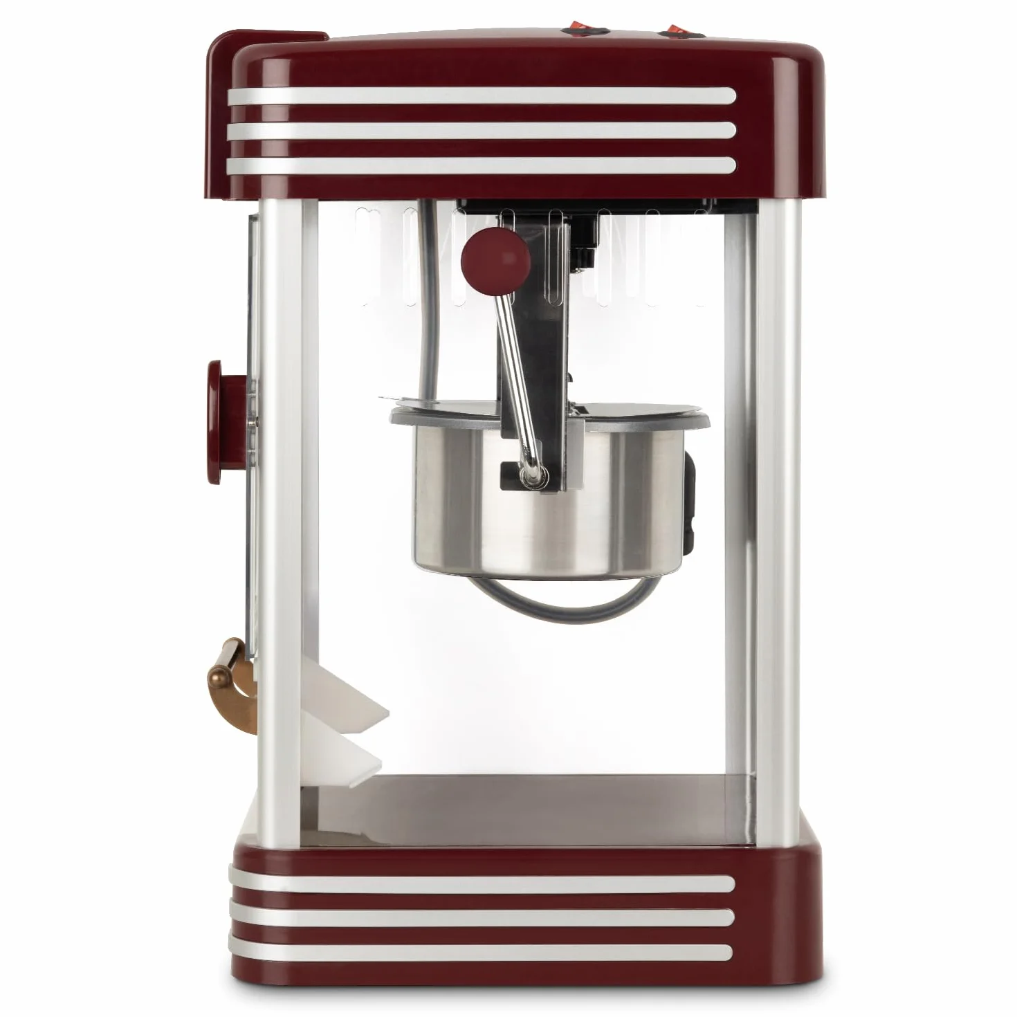 H.Koenig Macchina per Pop Corn POP330, Design Retrò, Recipiente in Acciaio Inox e Alluminio, Capacità 50 g, Porta Magnetica, Potenza 360 W