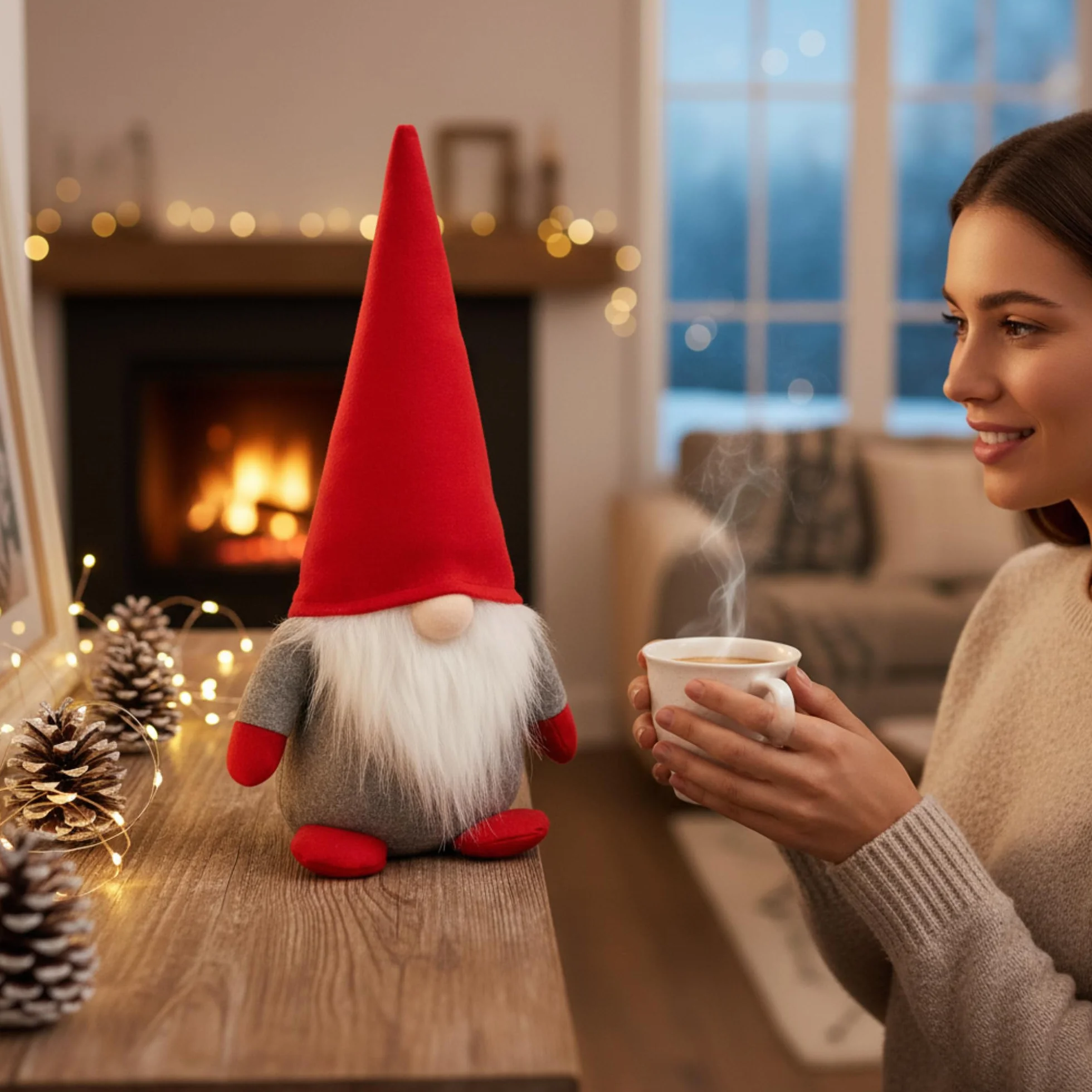 MIJOMA Figura gnomo di Natale 32 cm – Nano decorativo in piedi con cappello di velluto rosso – Skandi Gnom per Natale e Avvento – Gallo di stoffa con barba – Decorazione invernale