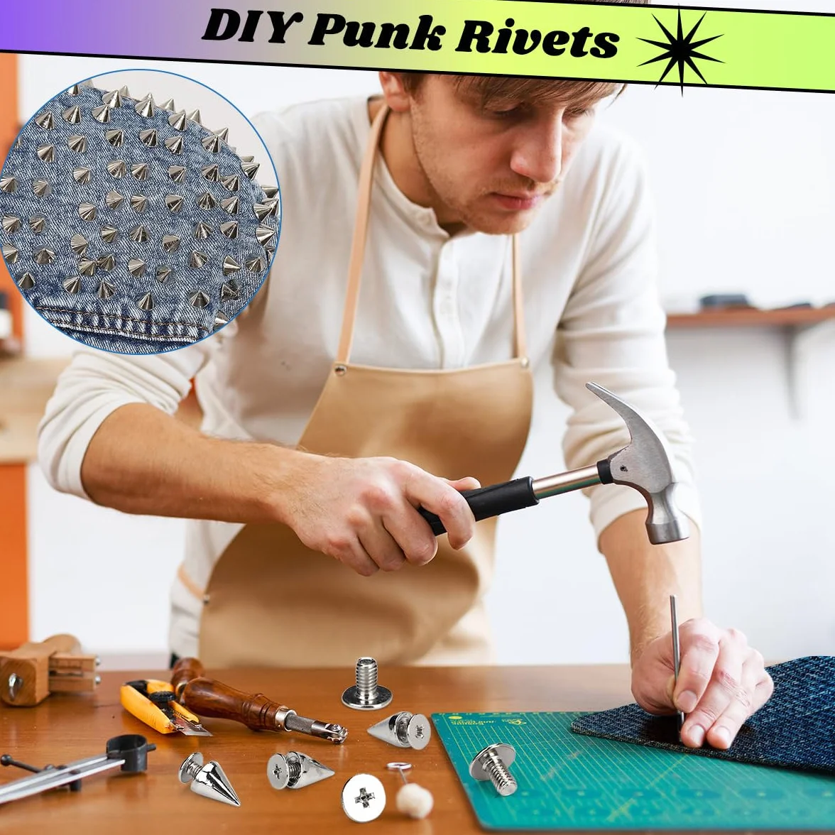 100 Pezzi Rivetti Punk, 7 x 10 mm Conico Borchie Decorative Argento per Vestiti, Borchie a Vite Punta, Rivetti Pelle Punk in Metallo con Vite per Cuoio, Borse, Scarpe, Jeans, Cintura