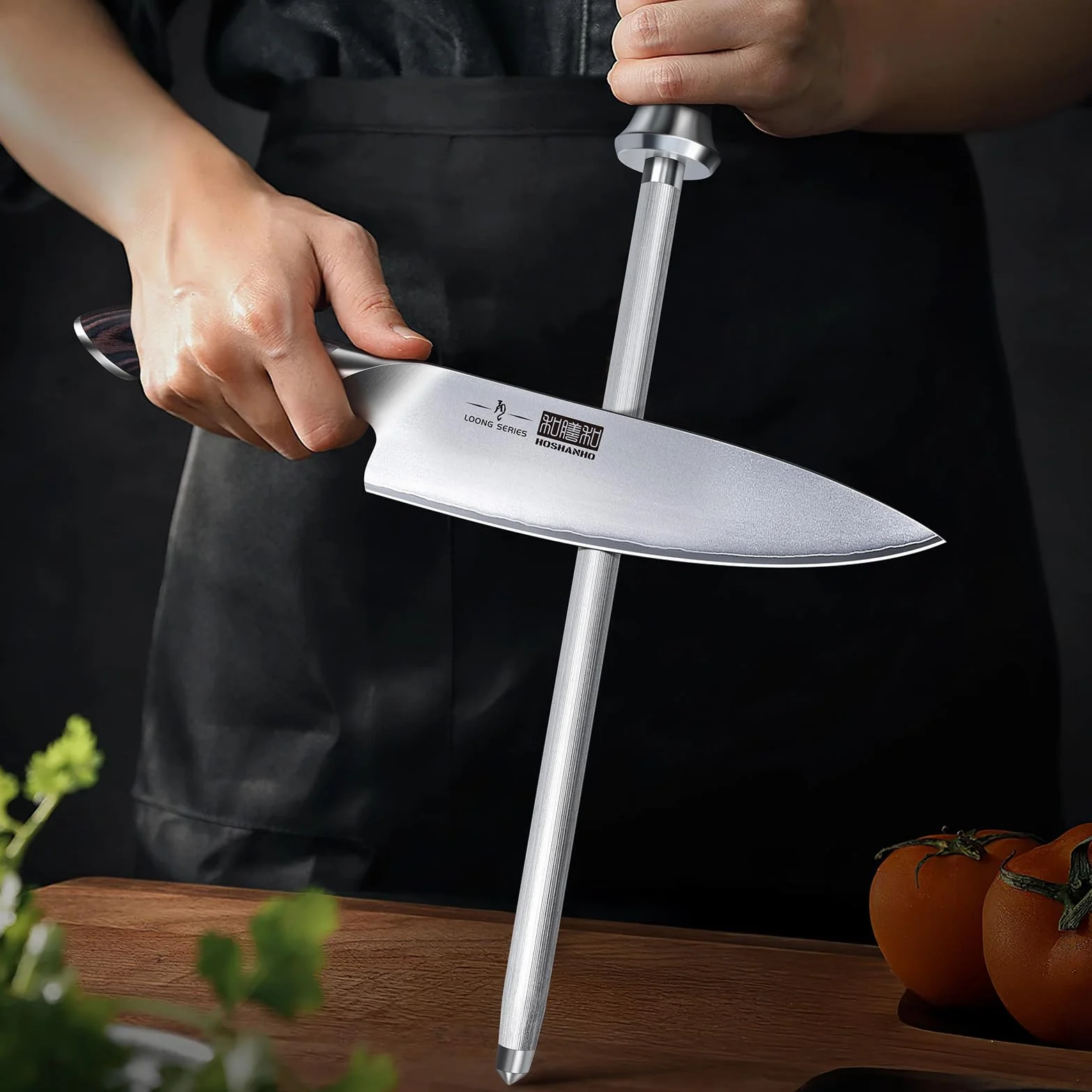 HOSHANHO Acciaino Professionale 30 cm Acciaio Giapponese Alto Tenore di Carbonio Impugnatura Ergonomica Pakkawood