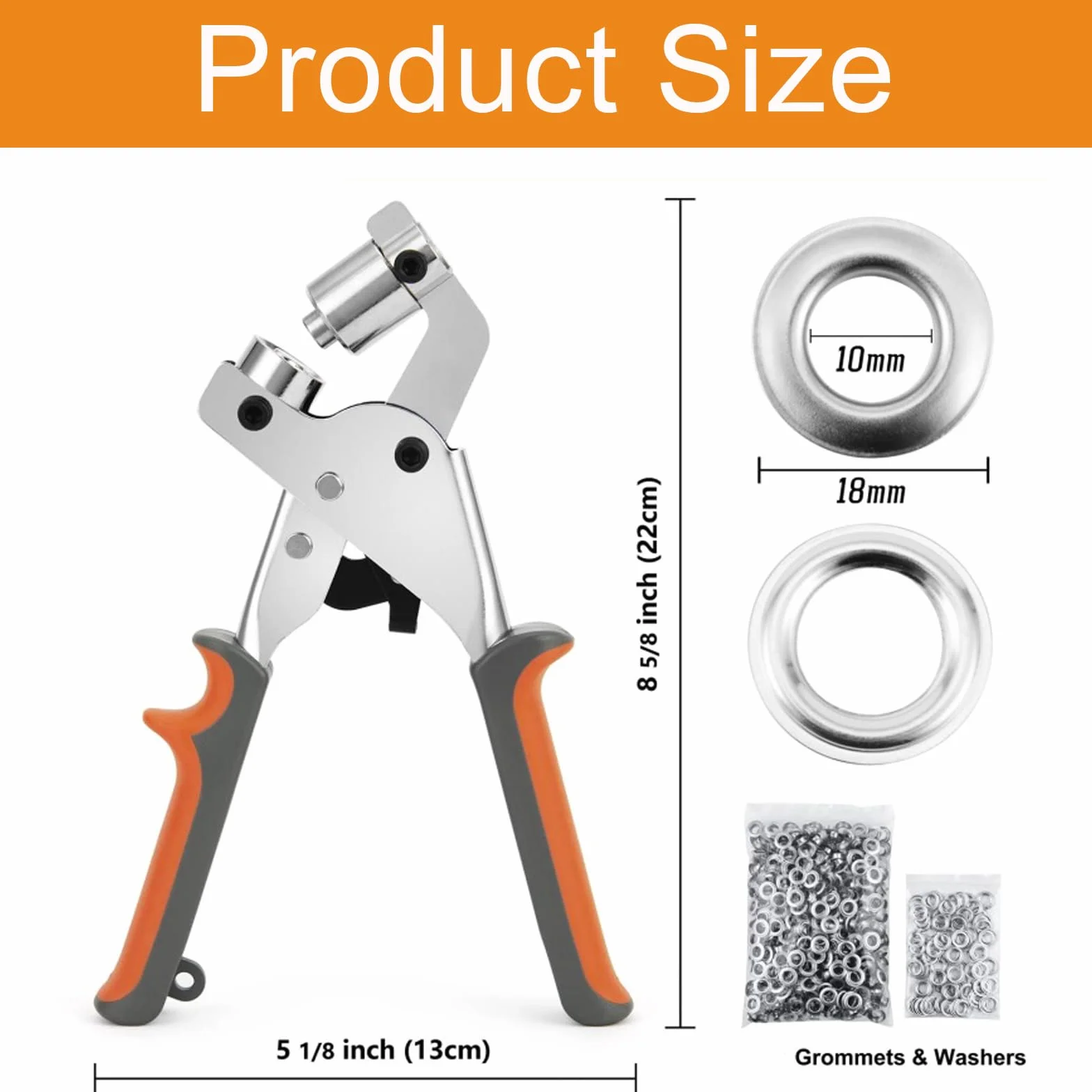 Pinza per occhielli professionale,Occhielli per Teloni Multifunzione con 200 Occhiello (Ø 10 mm),Set di Occhiellatrice per Teloni per Pelle,Tende,Manifesti,Striscioni