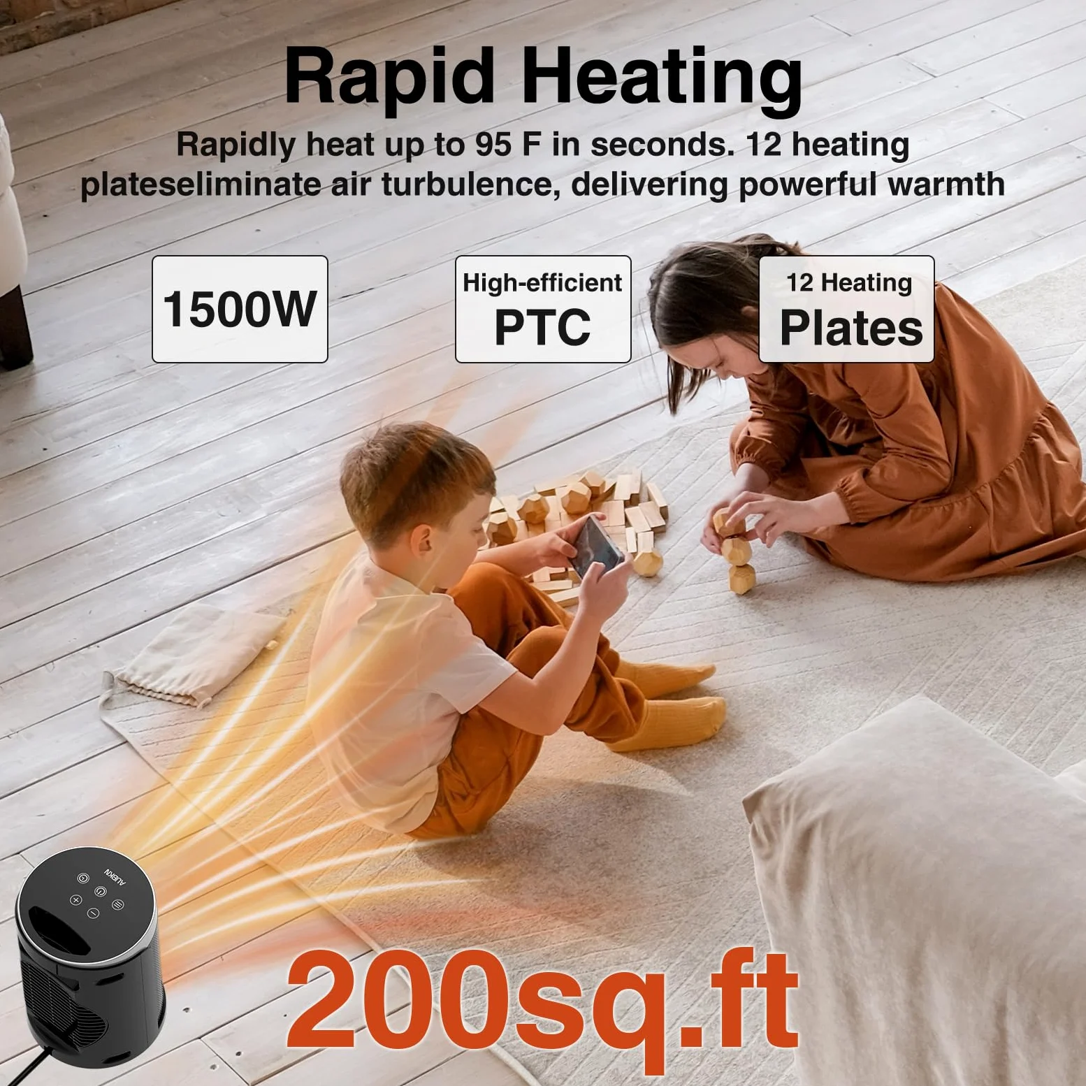Riscaldatore di spazio in ceramica, riscaldatore portatile con visualizzazione digitale, telecomando, timer 12 ore e protezione da surriscaldamento, adatto per ufficio, camera da letto e uso