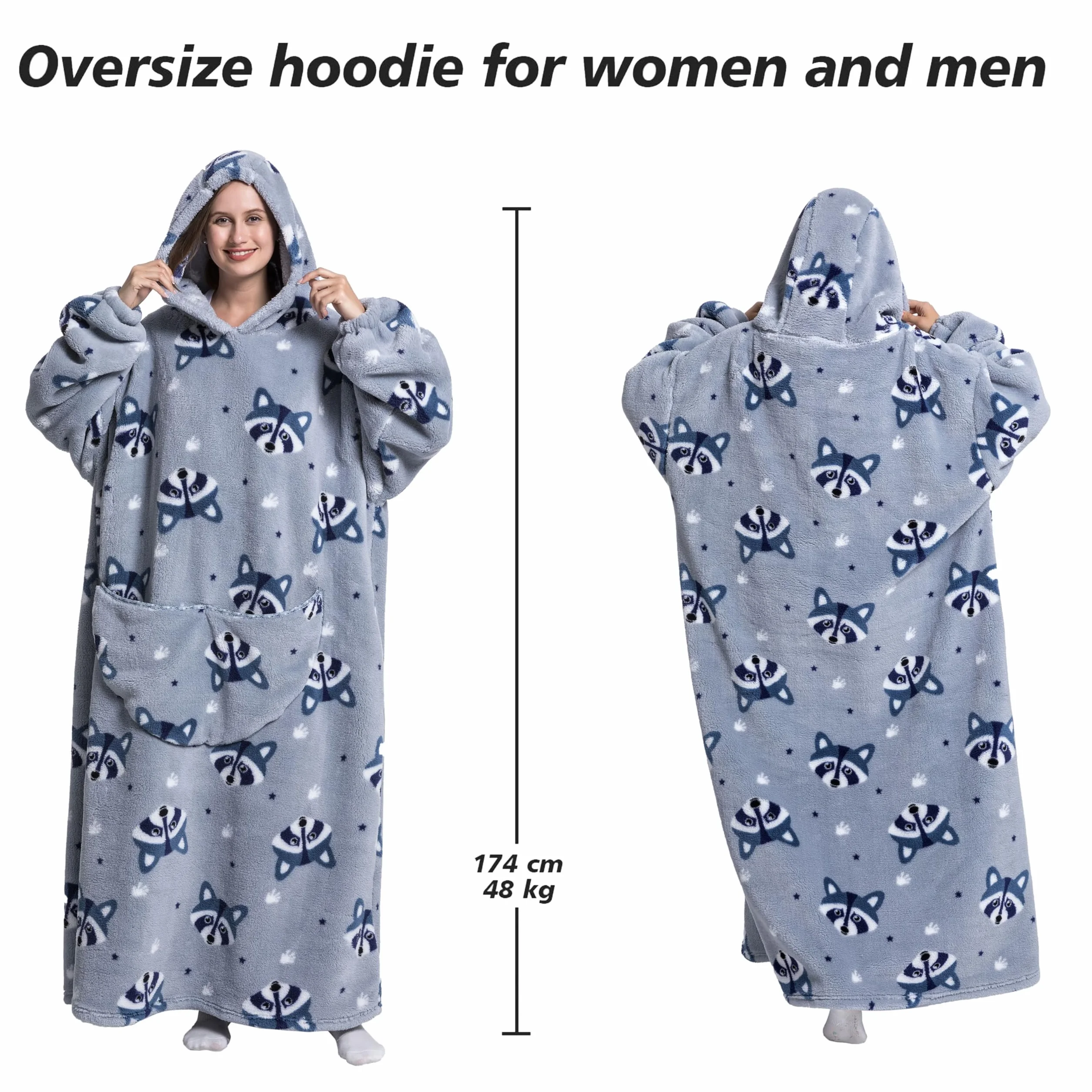 Coperta portatile con cappuccio, per donne e adulti, coperta con maniche, morbida e calda da indossare come regalo per fidanzata, mamma o mamma koala (Fox)