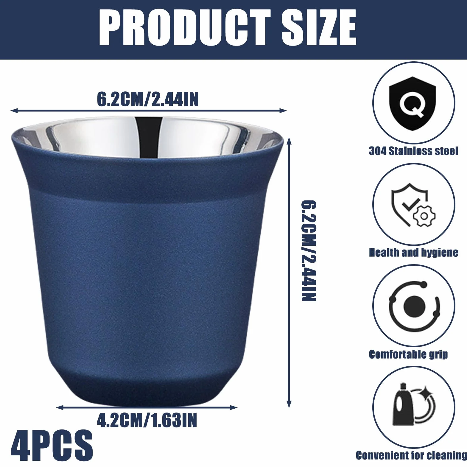 Tazzine da Espresso in Acciaio Inox Set di 4 80 ml 2 Colori